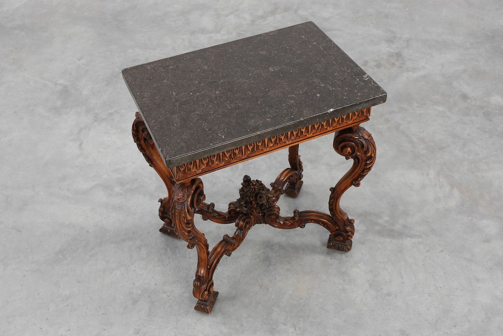 Napoleon III Style Carved Walnut Side Tables With Bluestone Tops, 1890s, Set Of 2 photo 3982.0