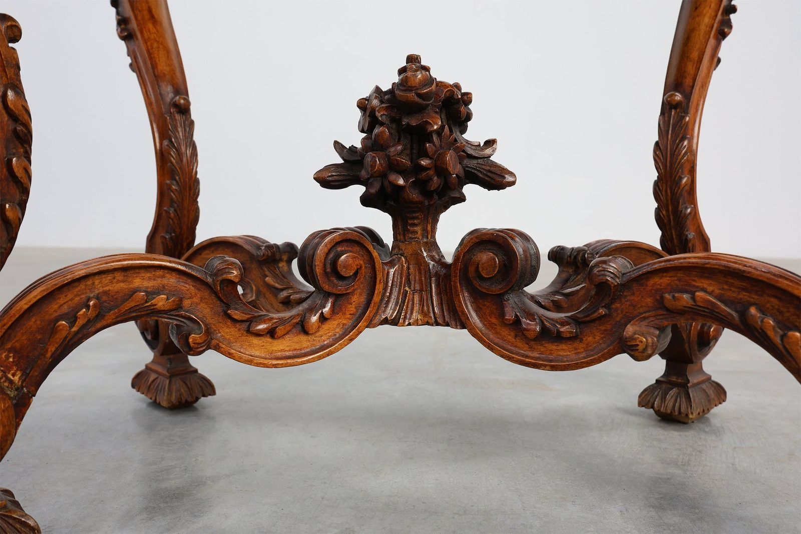 Furniture Napoleon III Style Carved Walnut Side Tables With Bluestone Tops, 1890s, Set Of 2 photo