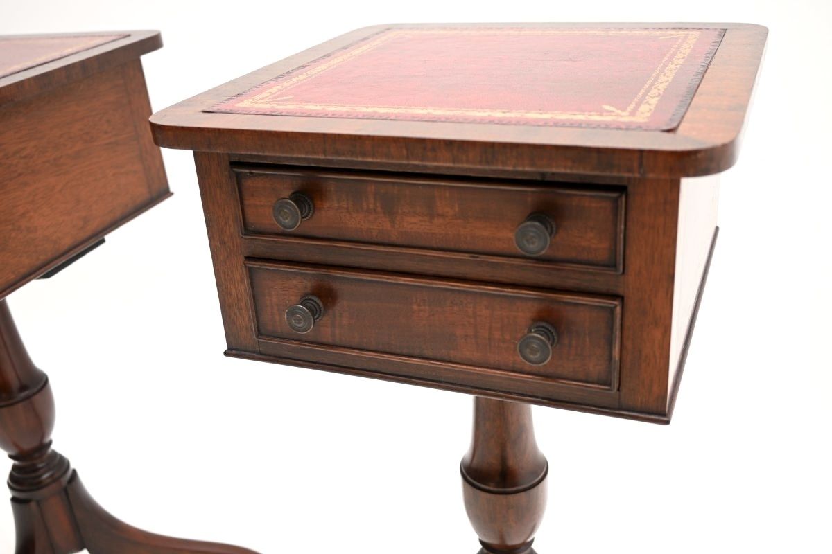 Pair Of Antique Mahogany Leather Top Side Tables photo Furniture