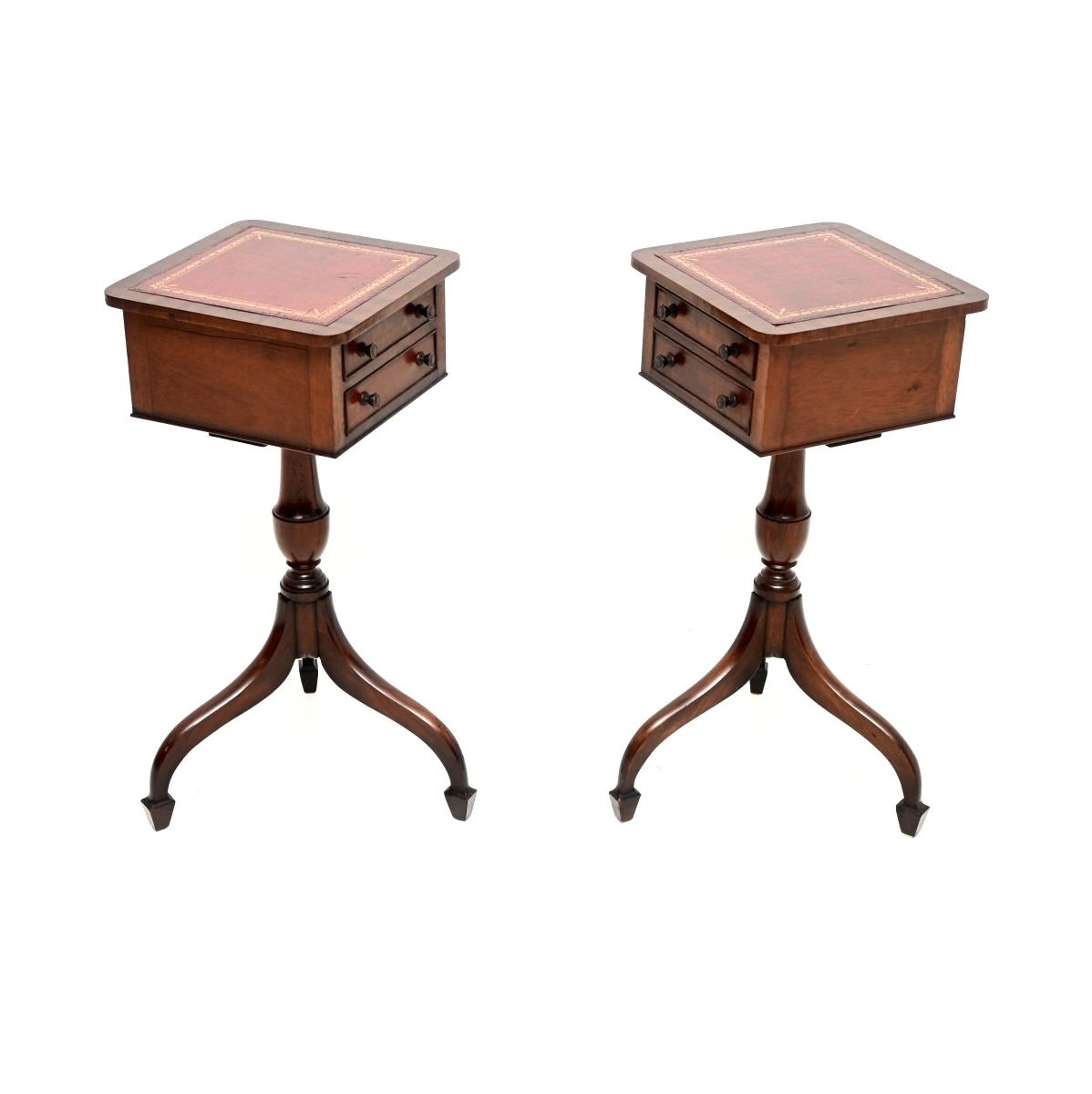 photo furniture Pair Of Antique Mahogany Leather Top Side Tables