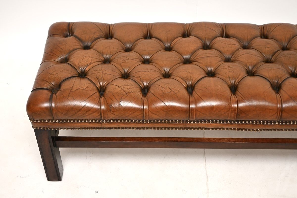 Antique Leather And Mahogany Stool / Bench photo Furniture