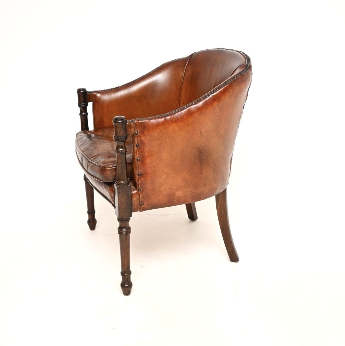 Antique Leather And Mahogany Armchair / Desk Chair photo for sale