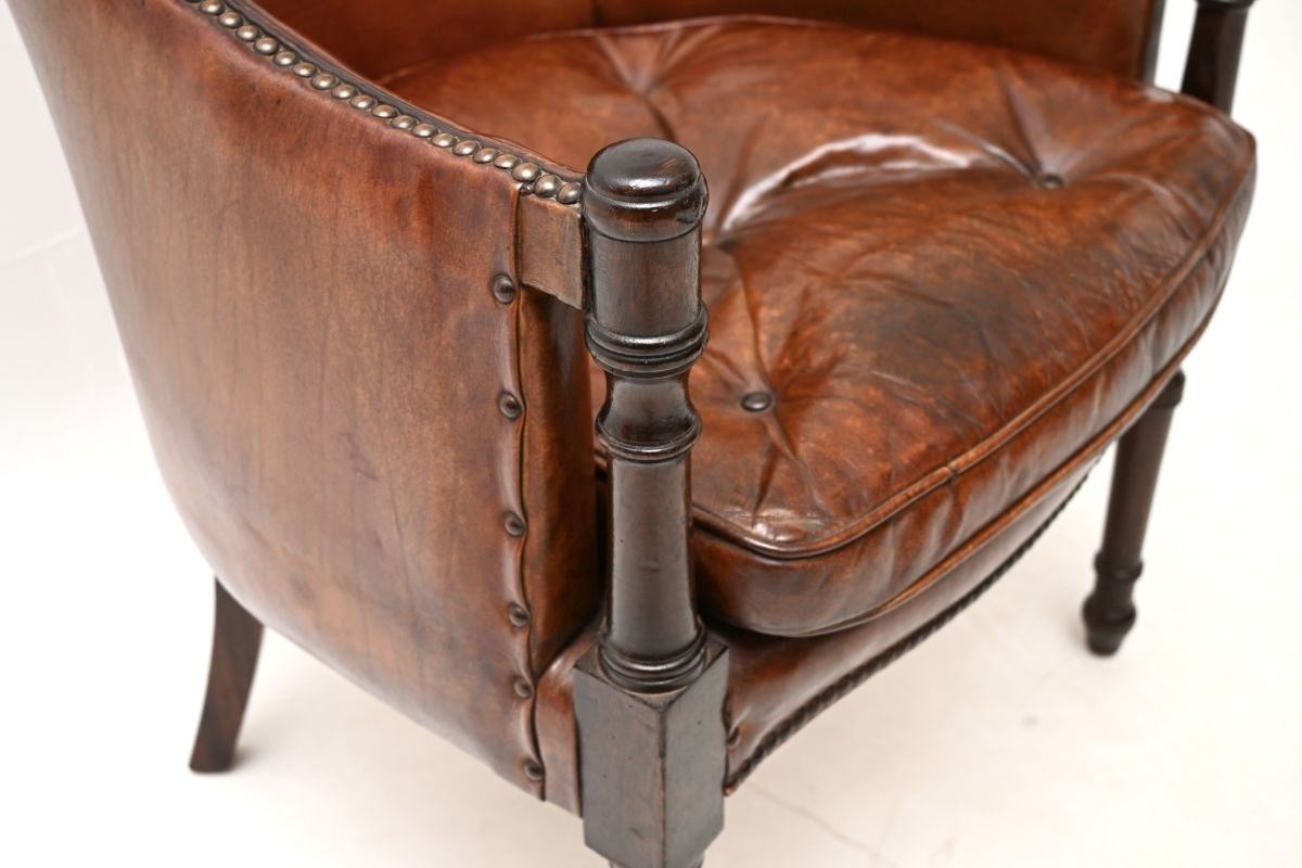 Antique Leather And Mahogany Armchair / Desk Chair photo 1495.0