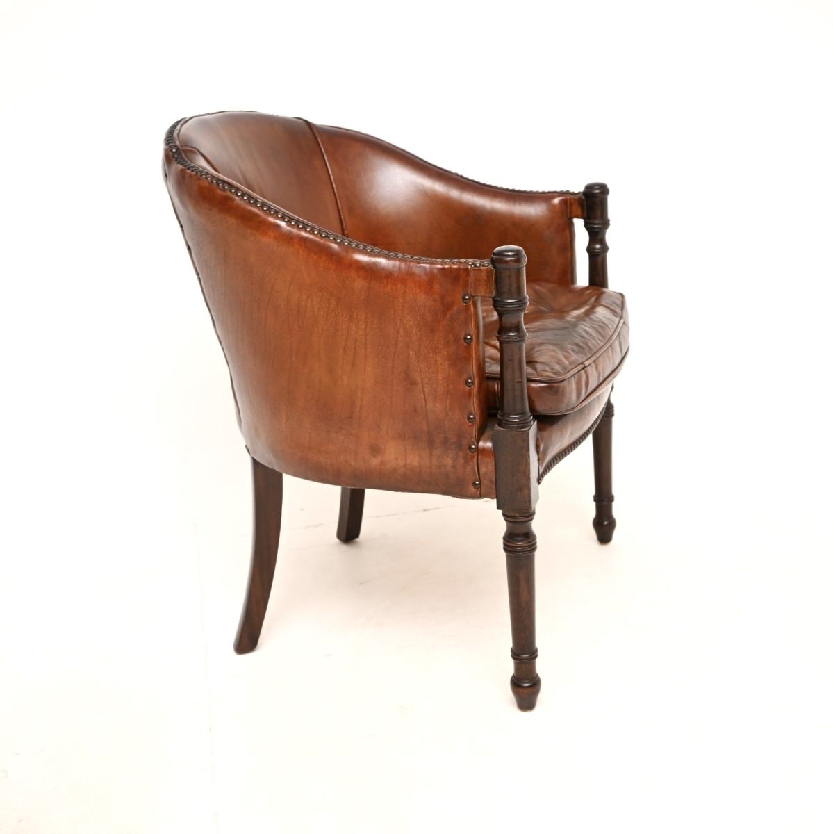 Antique Leather And Mahogany Armchair / Desk Chair photo vintage
