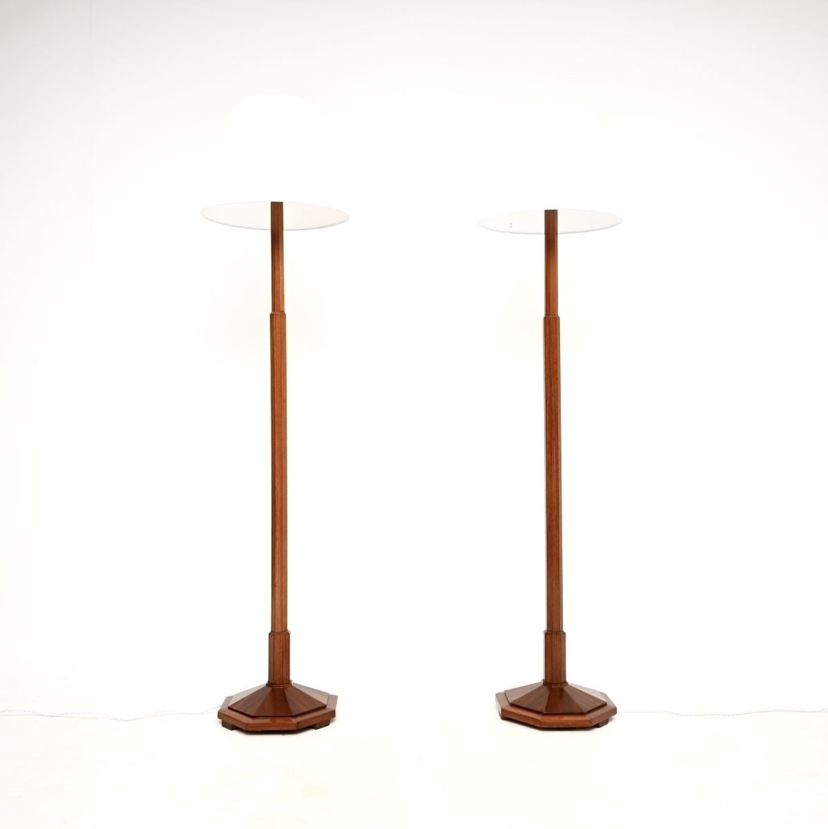 Pair Of Art Deco Walnut Floor Lamps