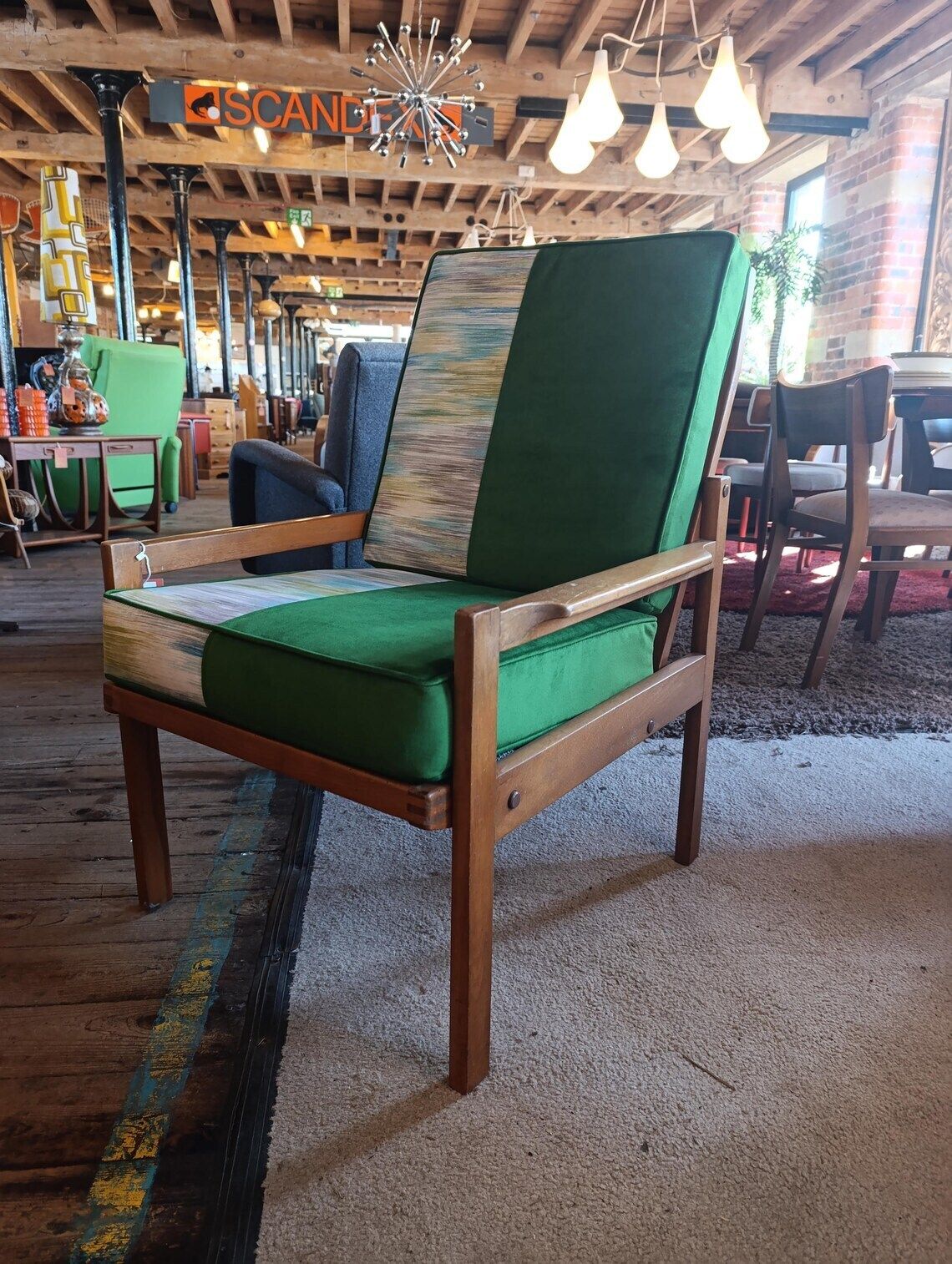 1960s Centa Lounge Armchair  Solid Teak Frame  Newly Upholstered In Green Velvet