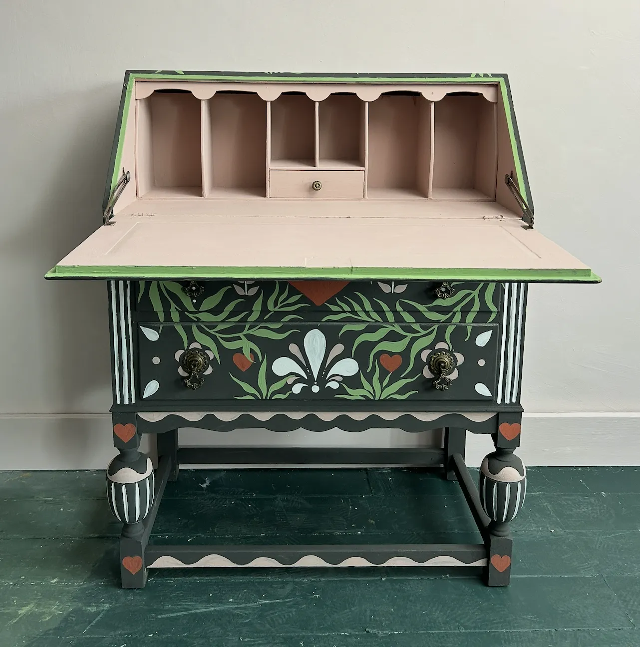 Hand Painted Folk Art Writing Bureau Desk photo vinterior
