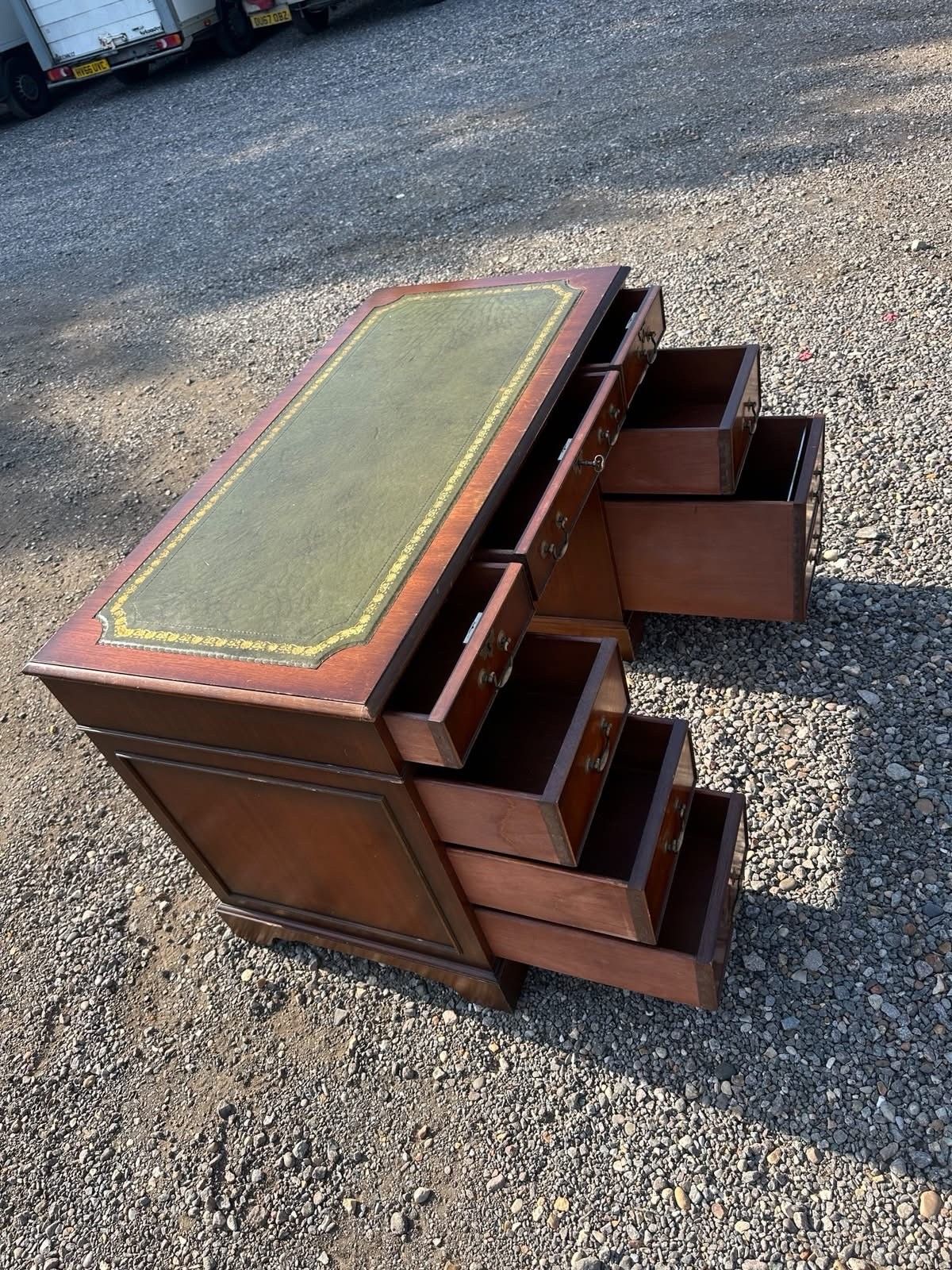 Antique Style Captains Bankers Desk Green Leather Twin Pedestal Partners #81 photo for sale