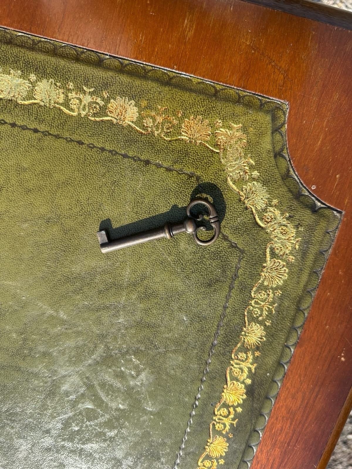 Antique Style Captains Bankers Desk Green Leather Twin Pedestal Partners #81 photo buy
