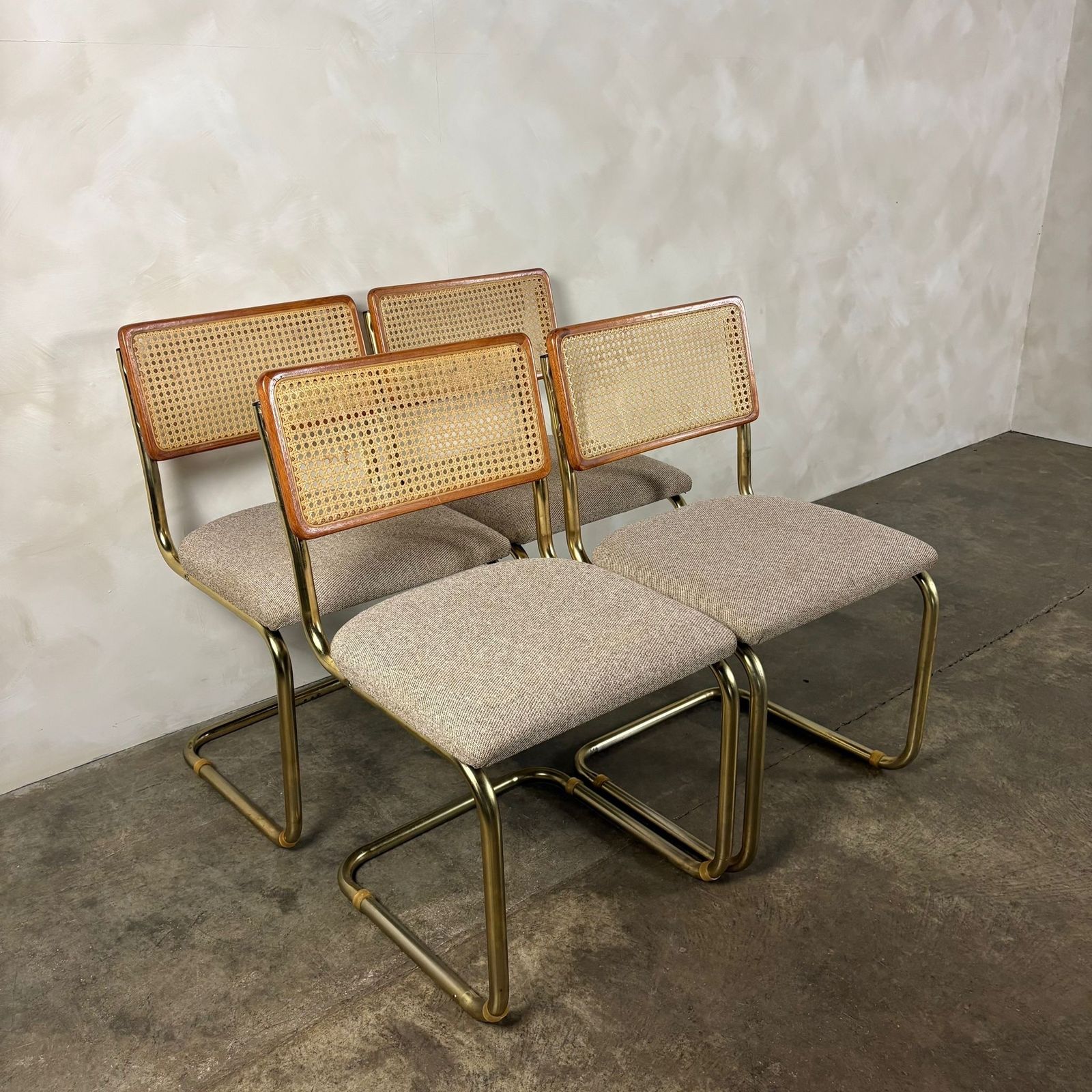 Four Marcel Breuer Cesca Brass & Beech Dining Chairs Mid Century Retro Mcm photo for sale