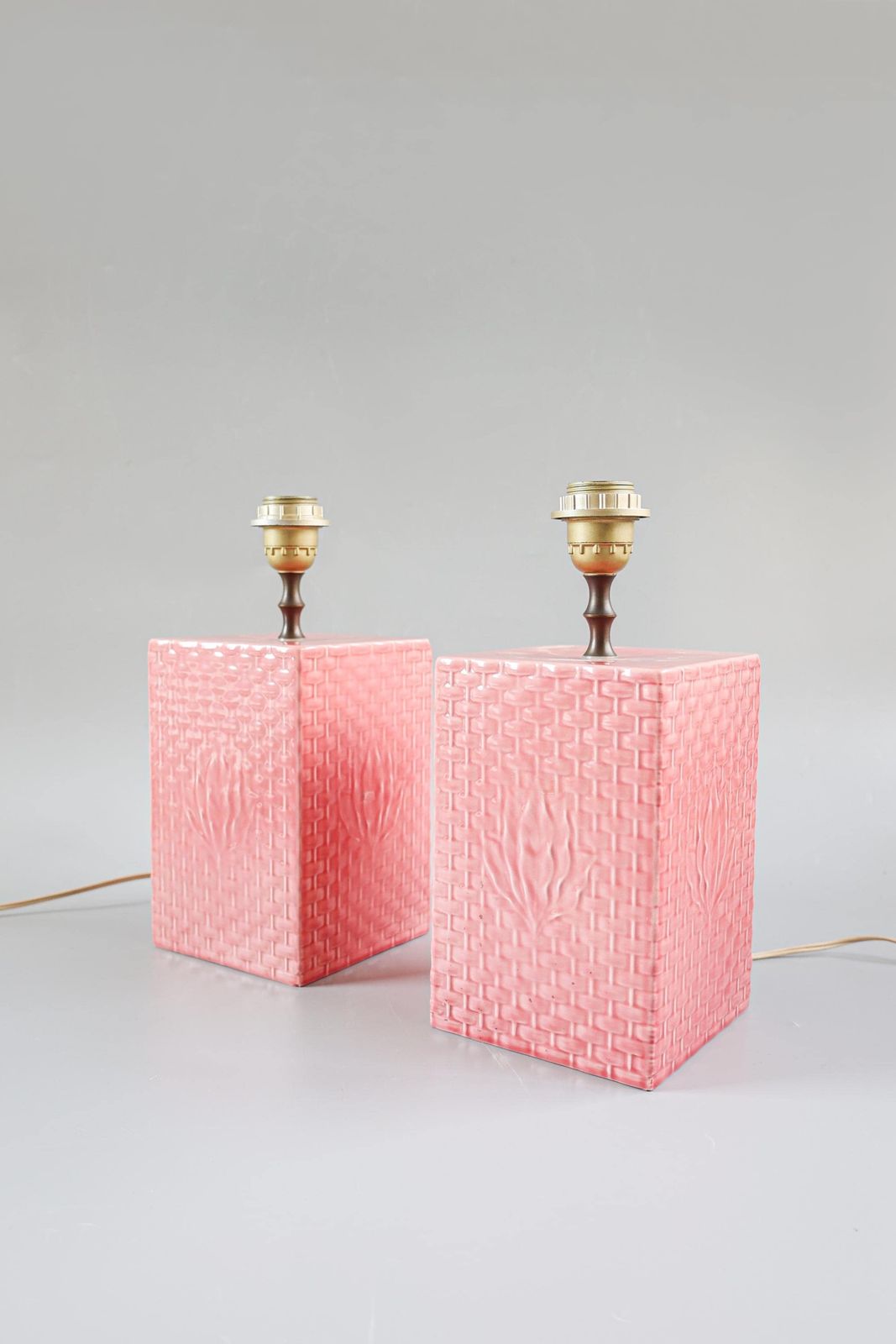 Italian Pink Ceramic Table Lamps, 1970s, Set Of Two photo Lighting