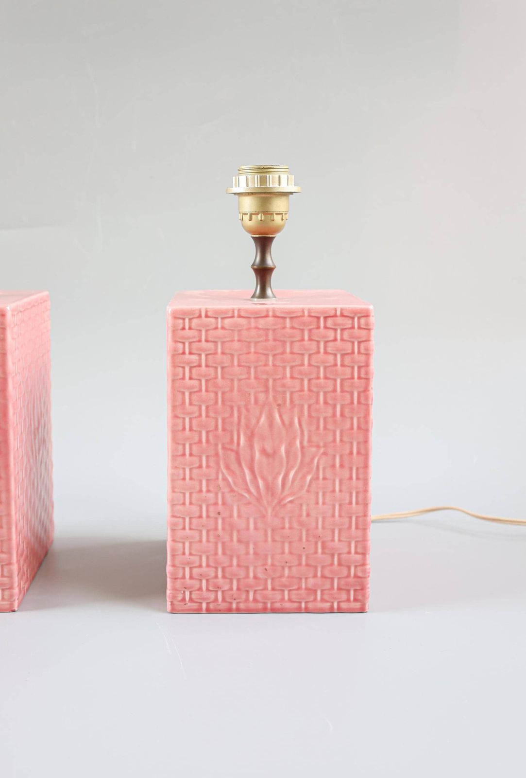 Italian Pink Ceramic Table Lamps, 1970s, Set Of Two photo vintage