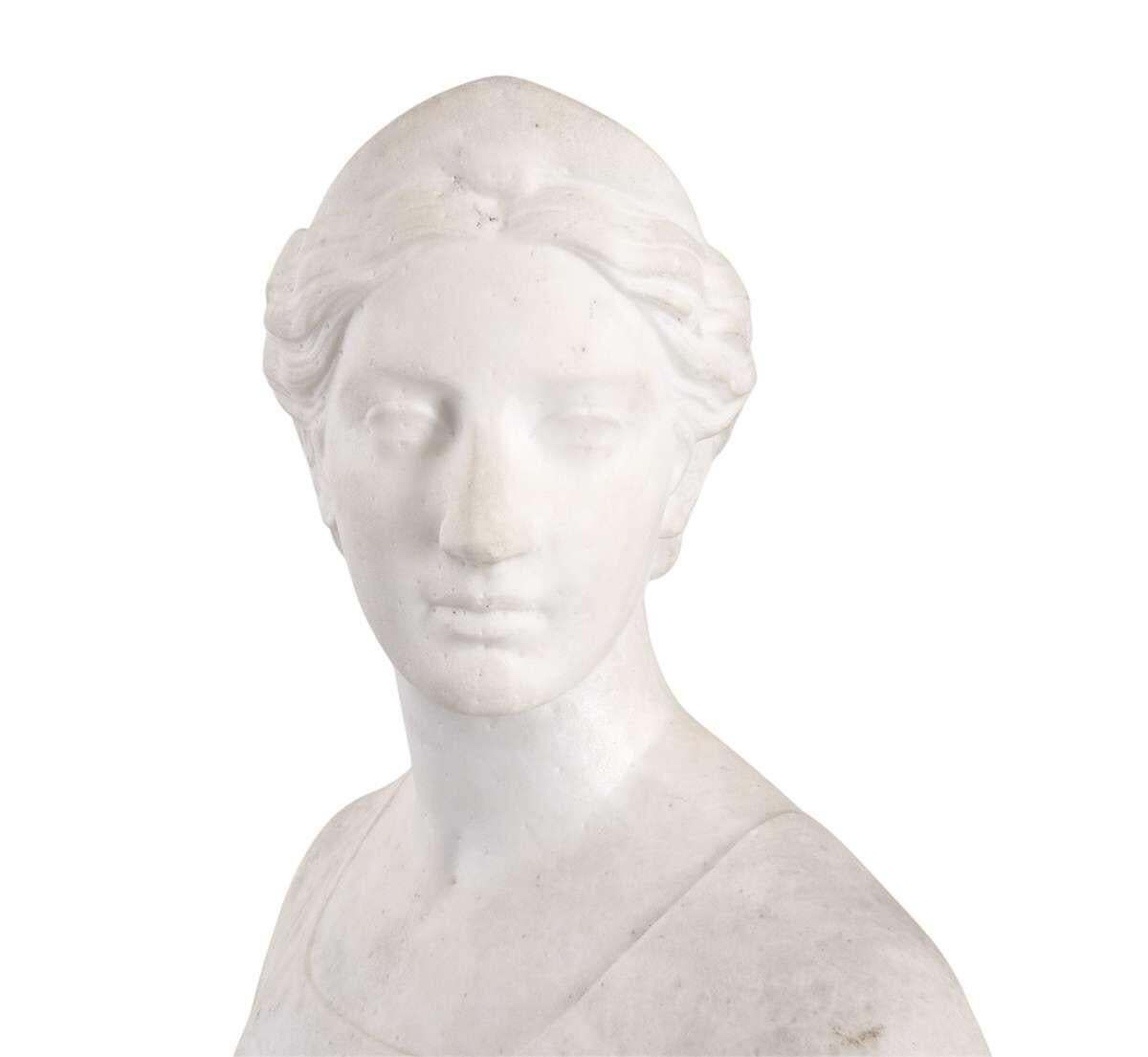 White Carrara Marble Bust Of A Woman 1860s   Attributed To Hiram Powers photo Art
