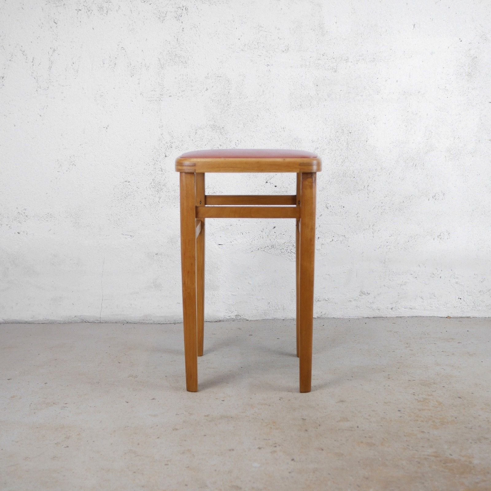 Vintage Mid Century 50s Beech & Leatherette Stool #103213 photo Furniture