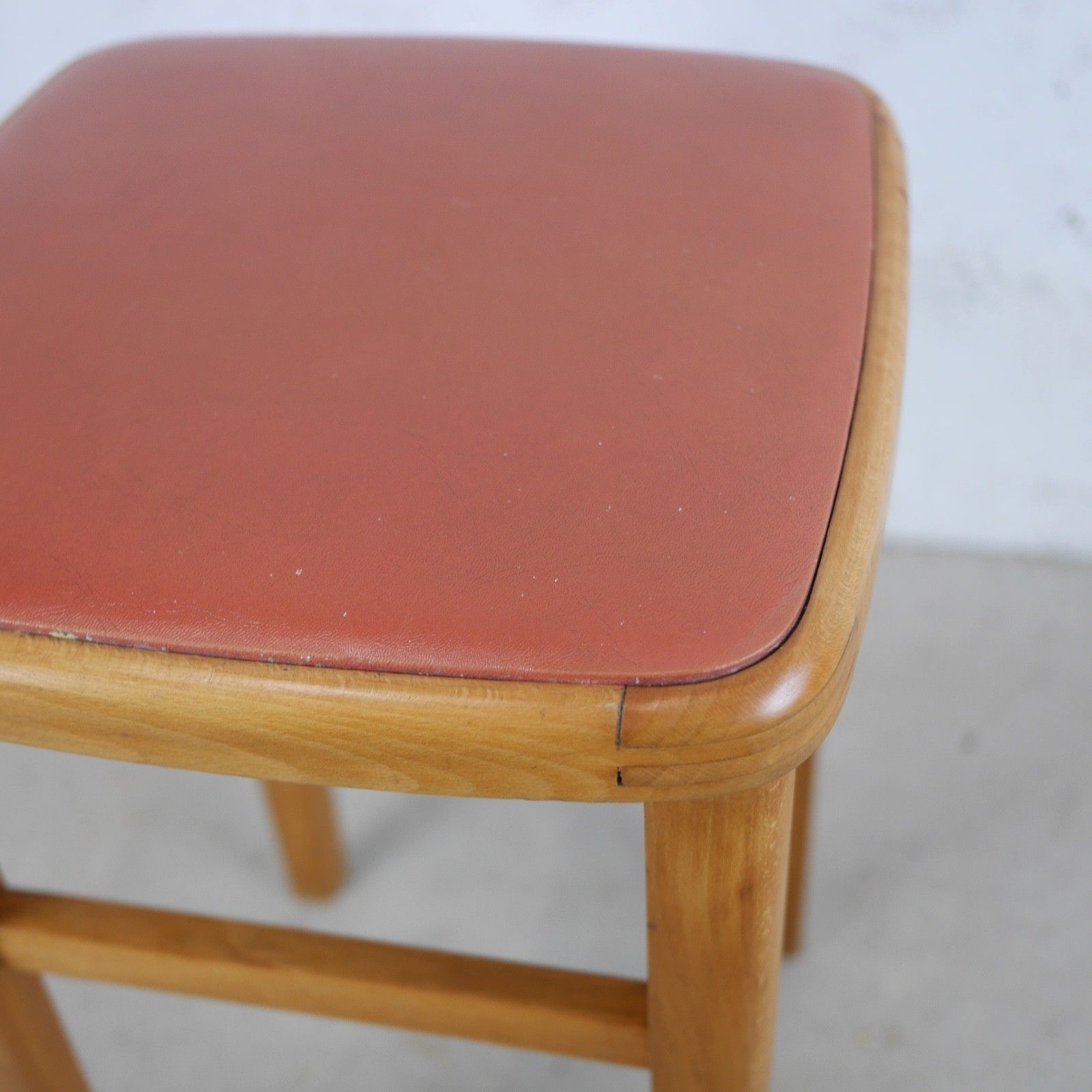 Furniture Vintage Mid Century 50s Beech & Leatherette Stool #103213 photo