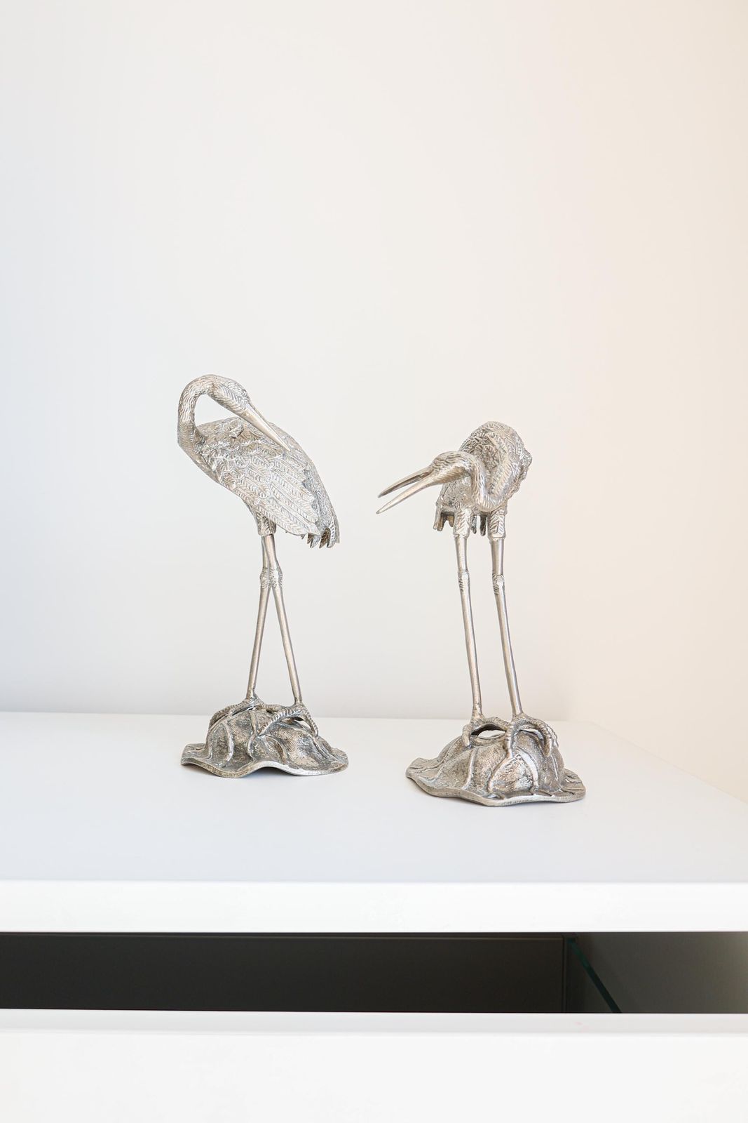 Set Of 2 Silver Plated Heron Birds, Attr. To Maison Bagues photo for sale