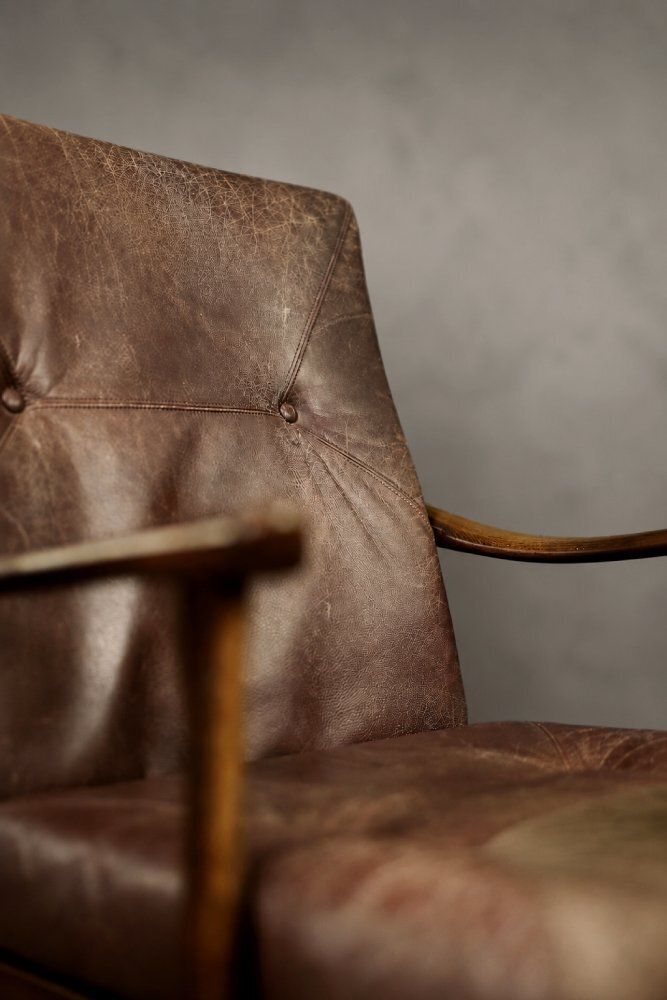 Mid-Century Deens Modern fauteuil in beukenhout en bruin leer van Farstrup Møbler, jaren 1970 photo vintage