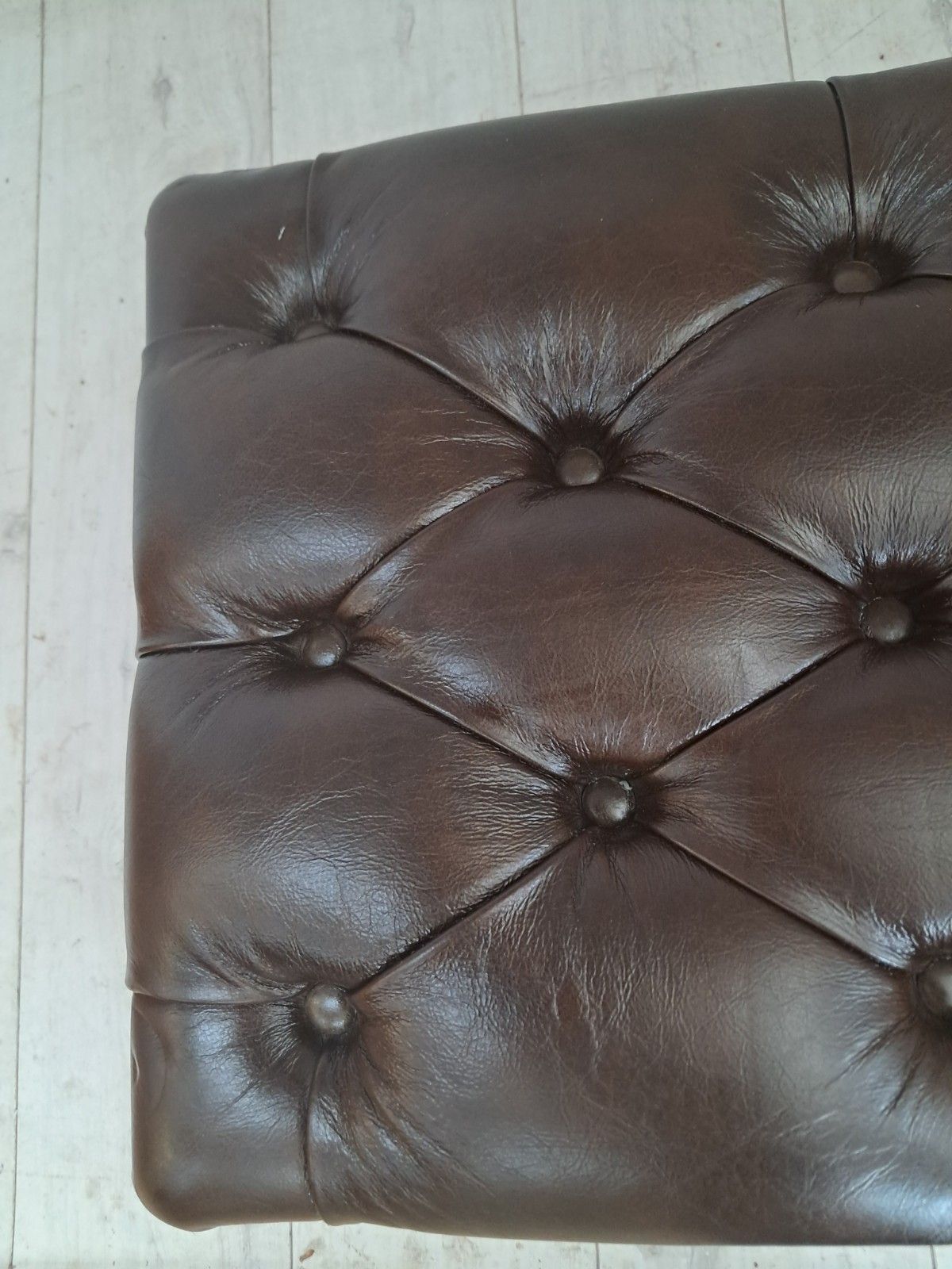 Furniture Vintage Chesterfield Brown Footstool Buttoned Leather Foot Stool 1980 photo