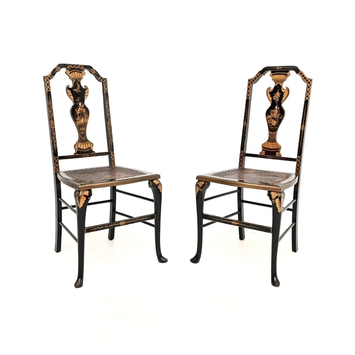 Pair Of Antique Lacquered Chinoiserie Side Chairs