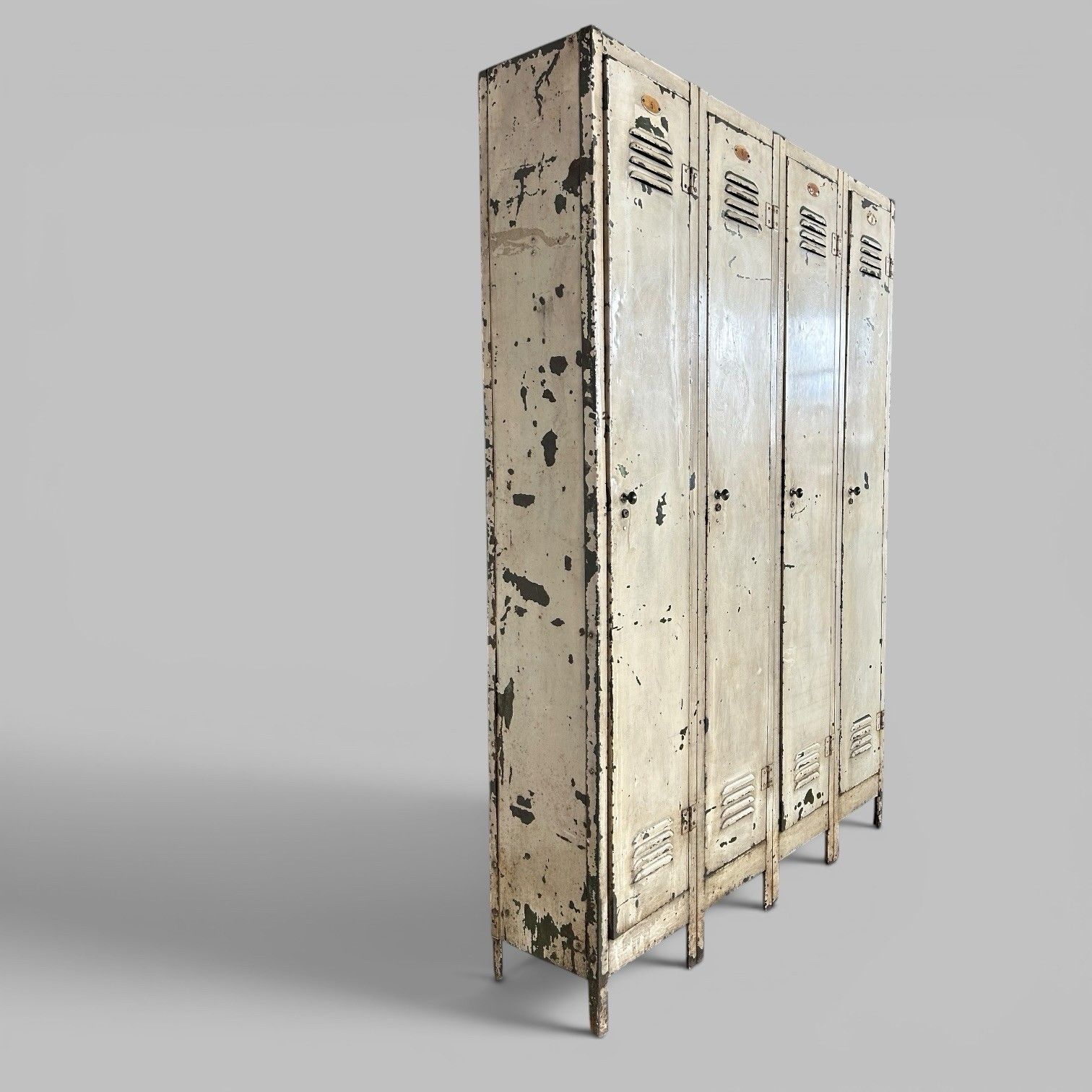 Vintage Industrial Metal Lockers – Bank Of 4 – Original Paint photo vintage