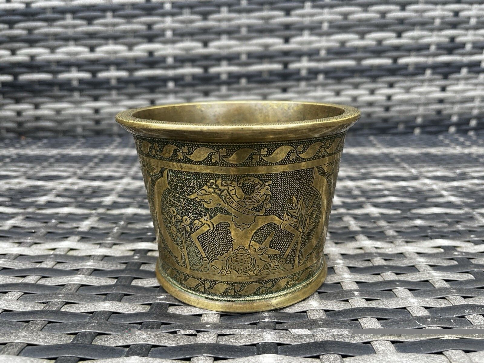 19th C Antique Indian Bronze Pancha Patra Holy Water Vessel Makara Ritual Pot photo Home Decor