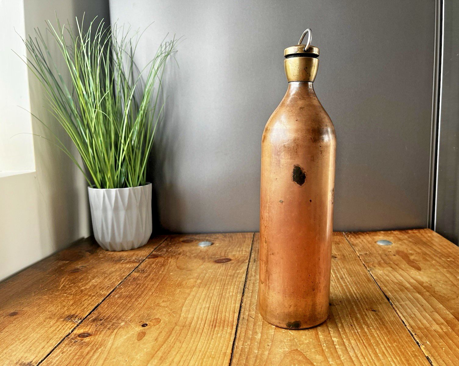 Heavy Antique Copper & Brass Hot Water Bottle Warmer Flask Farmhouse Door Stop photo Home Decor