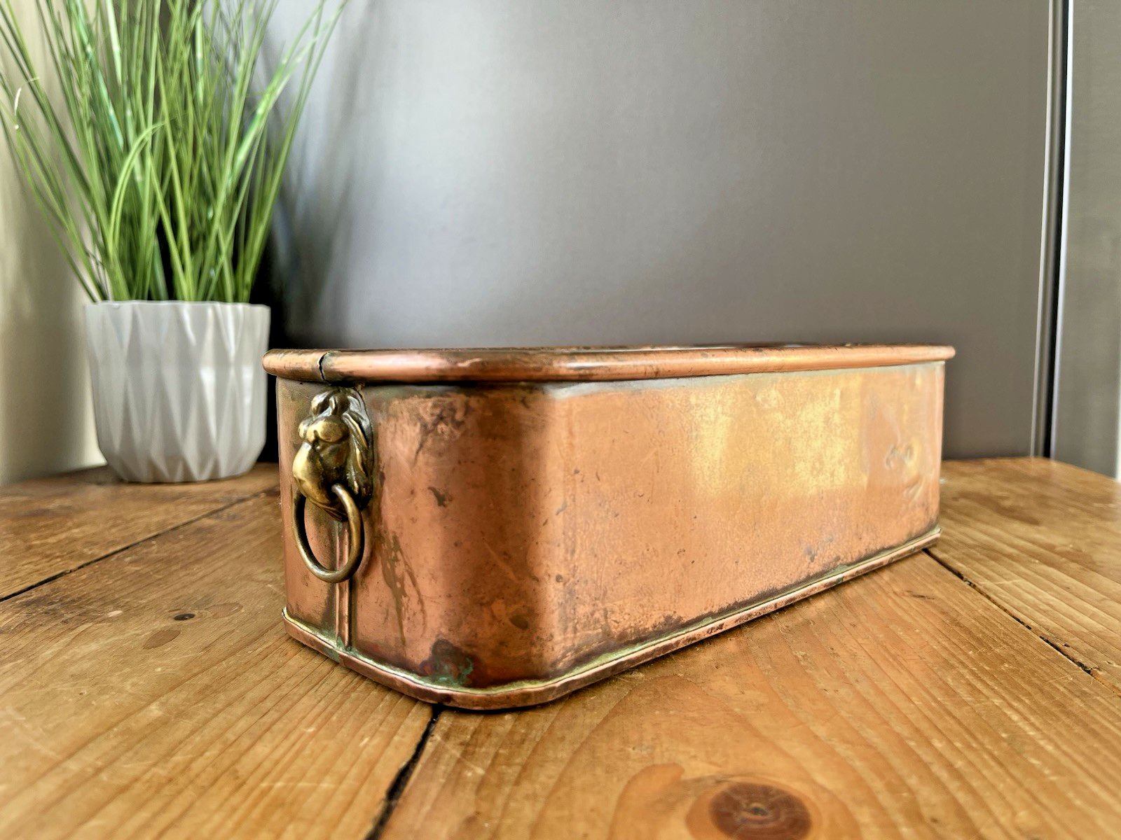 Antique Victorian Copper Windowsill Flower Trough Brass Lion Planter Not Vintage photo Garden Decor
