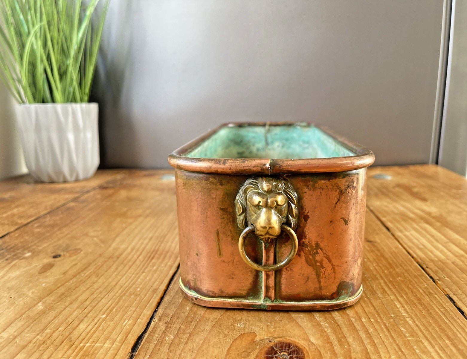 Antique Victorian Copper Windowsill Flower Trough Brass Lion Planter Not Vintage photo 69.0