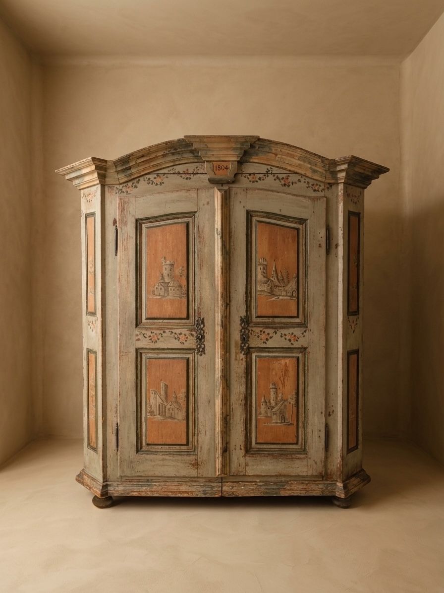 Antique Painted Wardrobe, Dated 1804 photo furniture