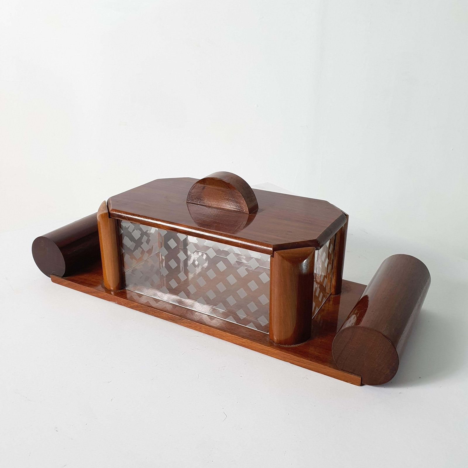 Art Deco Decorative Box In Walnut And Etched Glass Italy  Circa 1930 photo 457.0