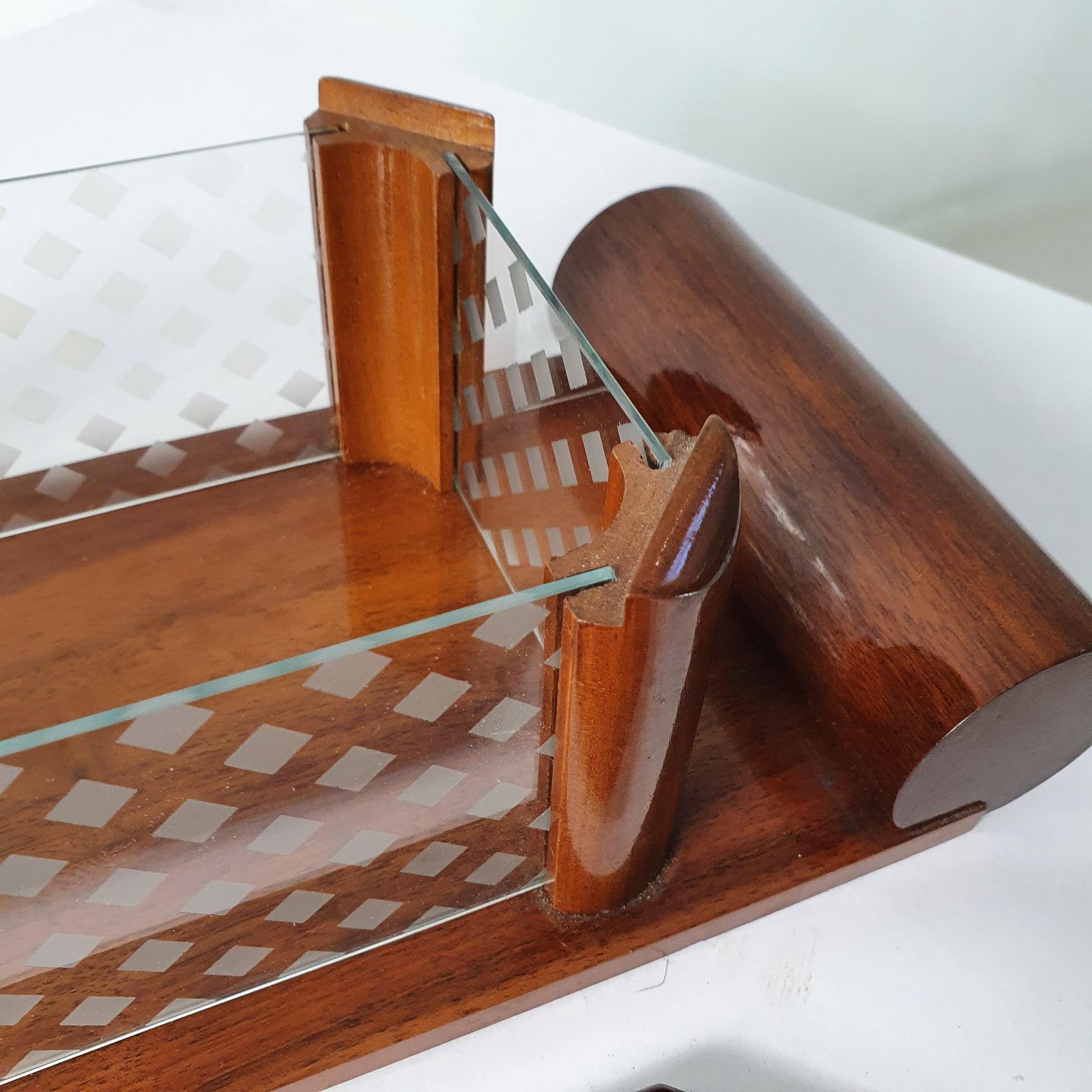 Art Deco Decorative Box In Walnut And Etched Glass Italy  Circa 1930 photo vintage
