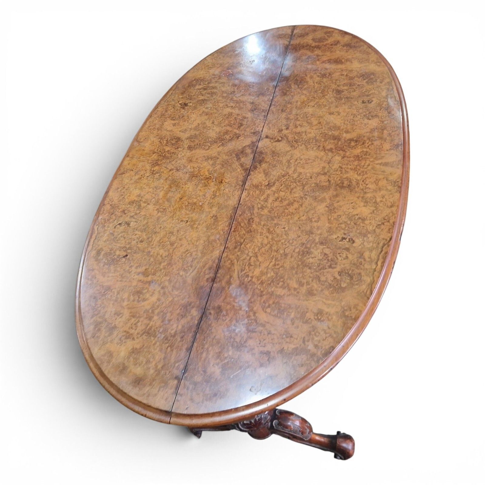 Antique Victorian Burr Walnut Oval Table Console Desk Centre Table Carved Base photo buy