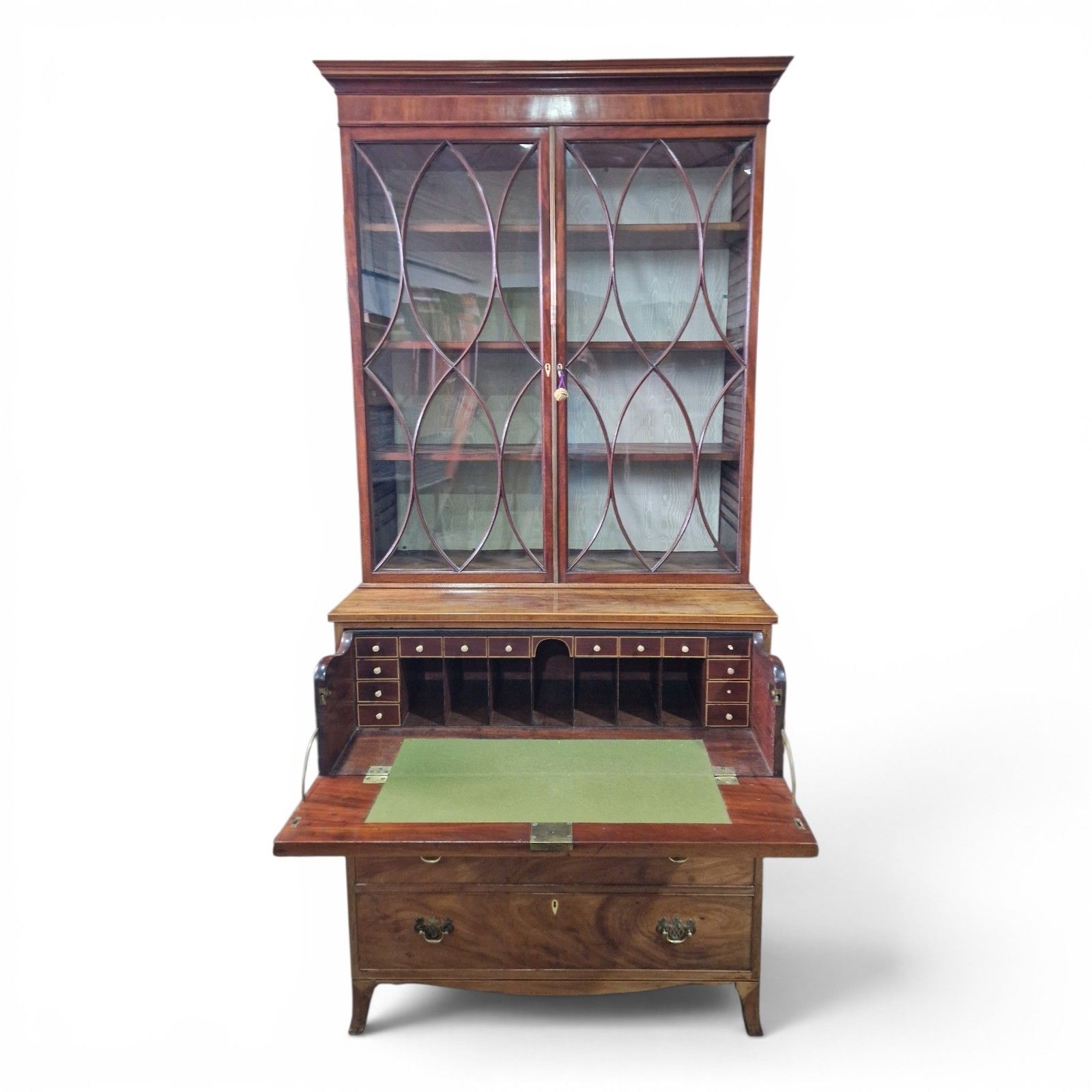 photo for sale Antique Mahogany Secretaire Bookcase Bureau Display Cabinet Inlaid Writing Desk
