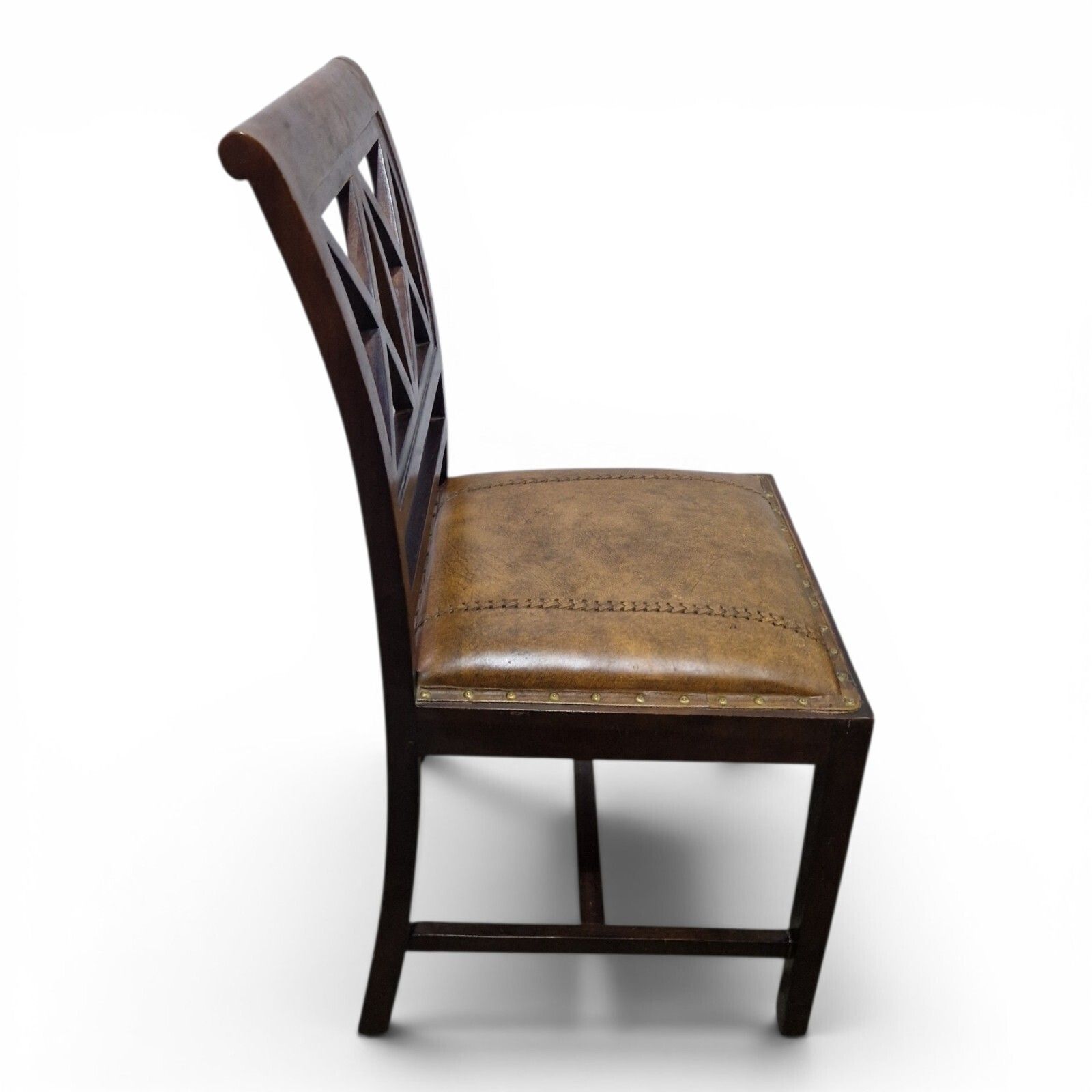 Furniture Antique Regency Mahogany Desk Chair Leather Seat Lattice Back Hall Chair photo