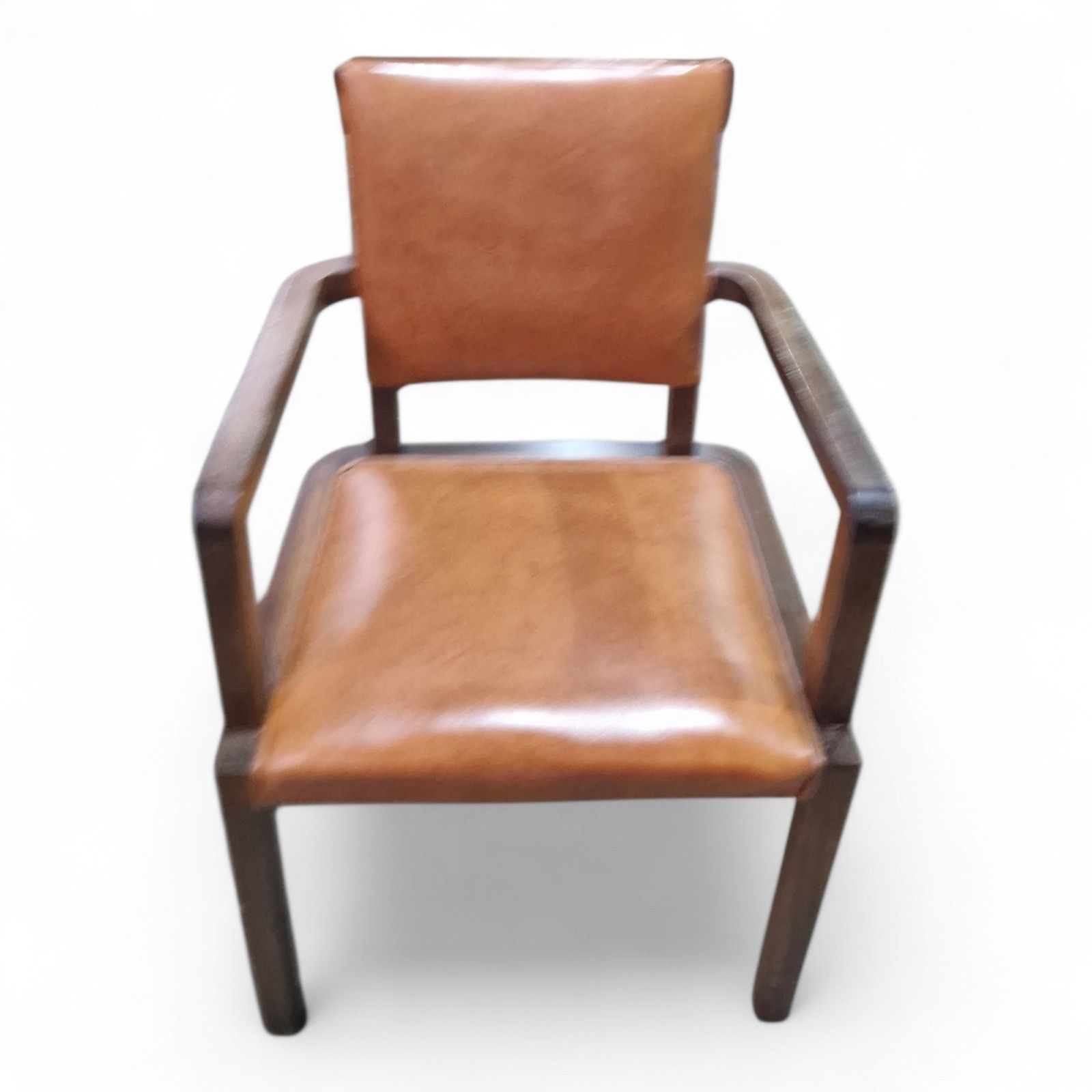 Art Deco Armchair Desk Chair Library Study Chair Tan Vinyl Wooden Arms photo Furniture
