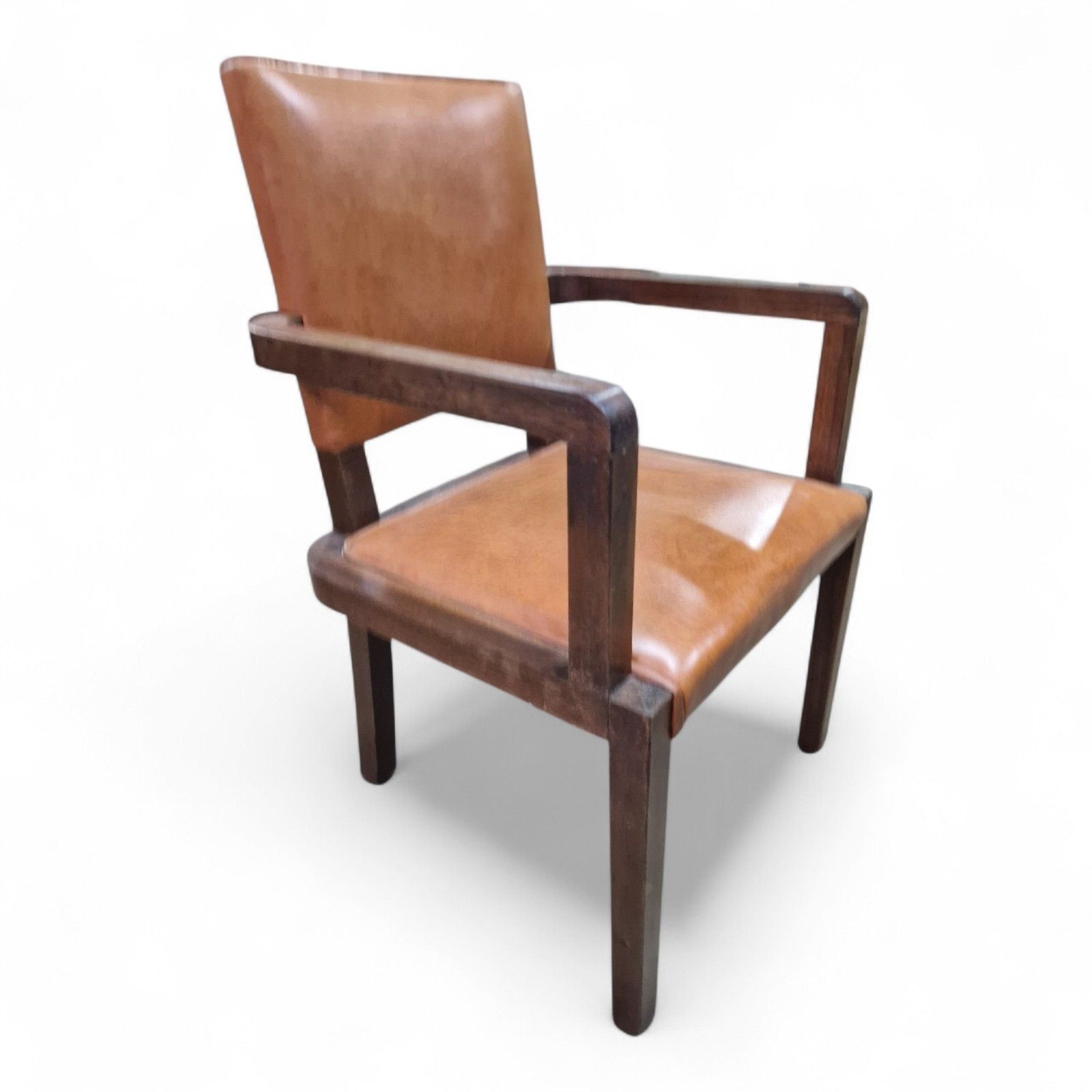 Art Deco Armchair Desk Chair Library Study Chair Tan Vinyl Wooden Arms photo buy