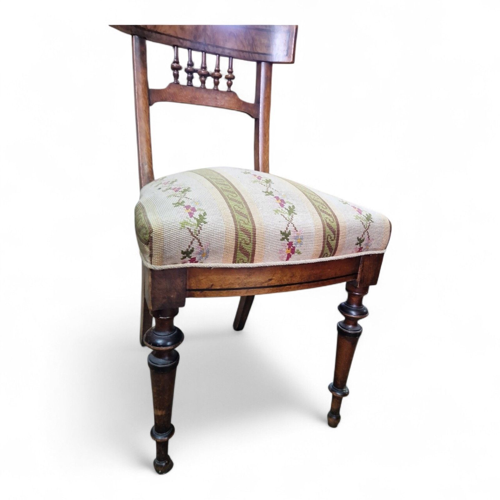 Furniture Antique Victorian Walnut Bedroom Chair Floral Upholstered Hall Side Chair photo