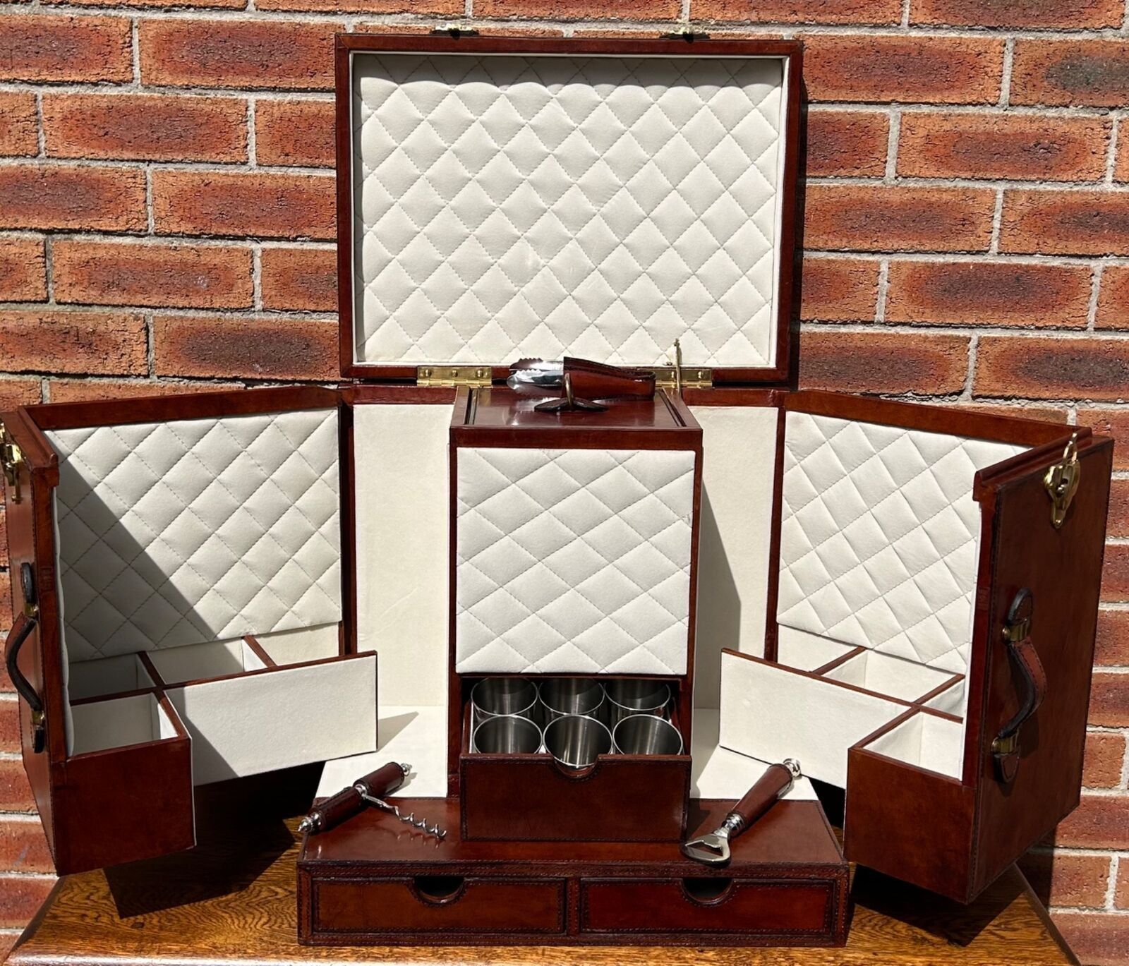 photo for sale Superb Quality Hand Crafted Antique Style Leather Campaign Portable Drinks Bar
