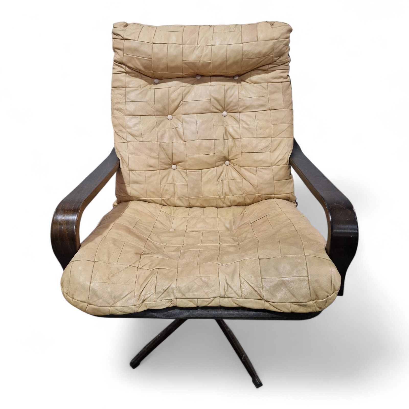 Danish Swivel Lounge Chair Tan Leather Mid Century Modern Easy Chair Retro photo for sale