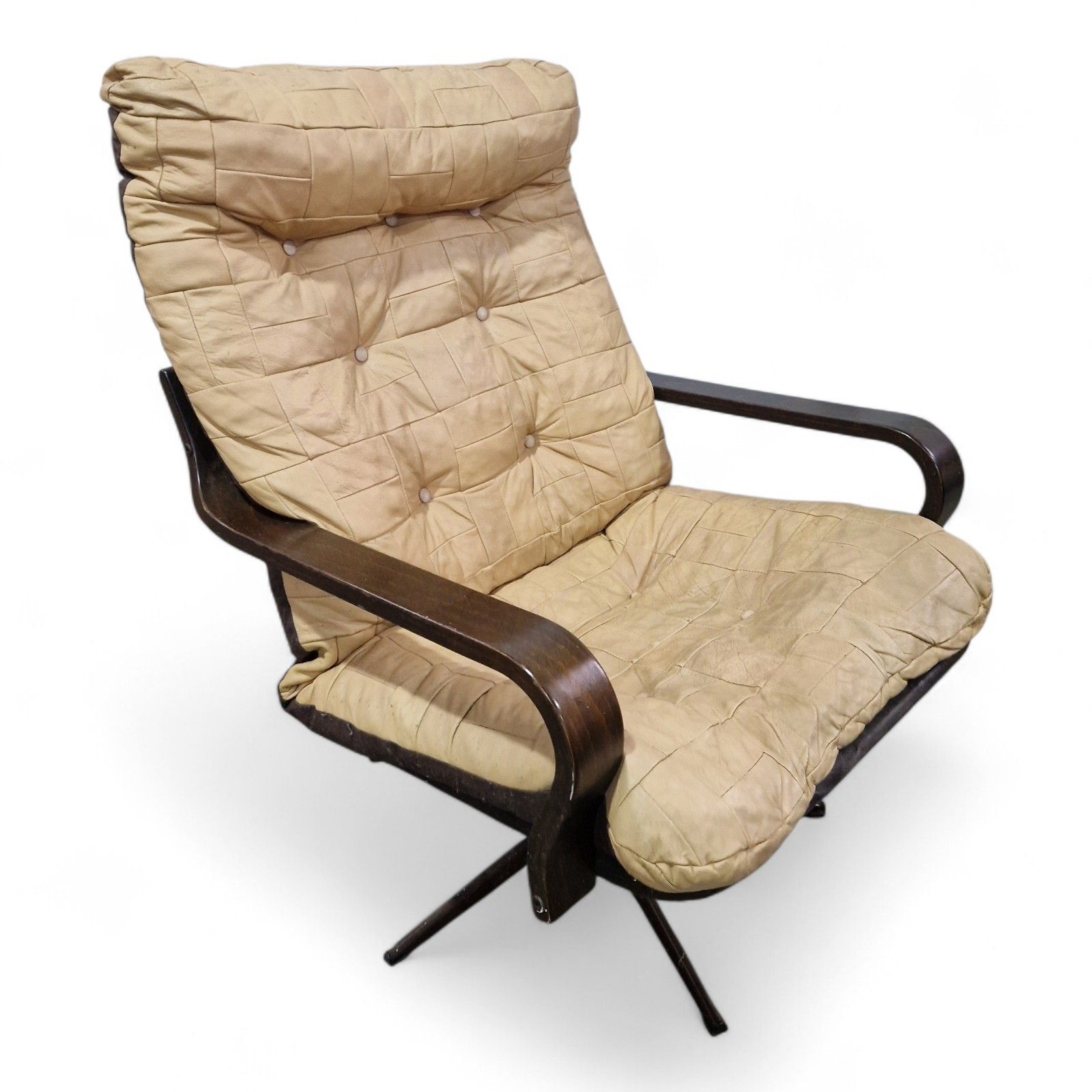 Danish Swivel Lounge Chair Tan Leather Mid Century Modern Easy Chair Retro photo vintage