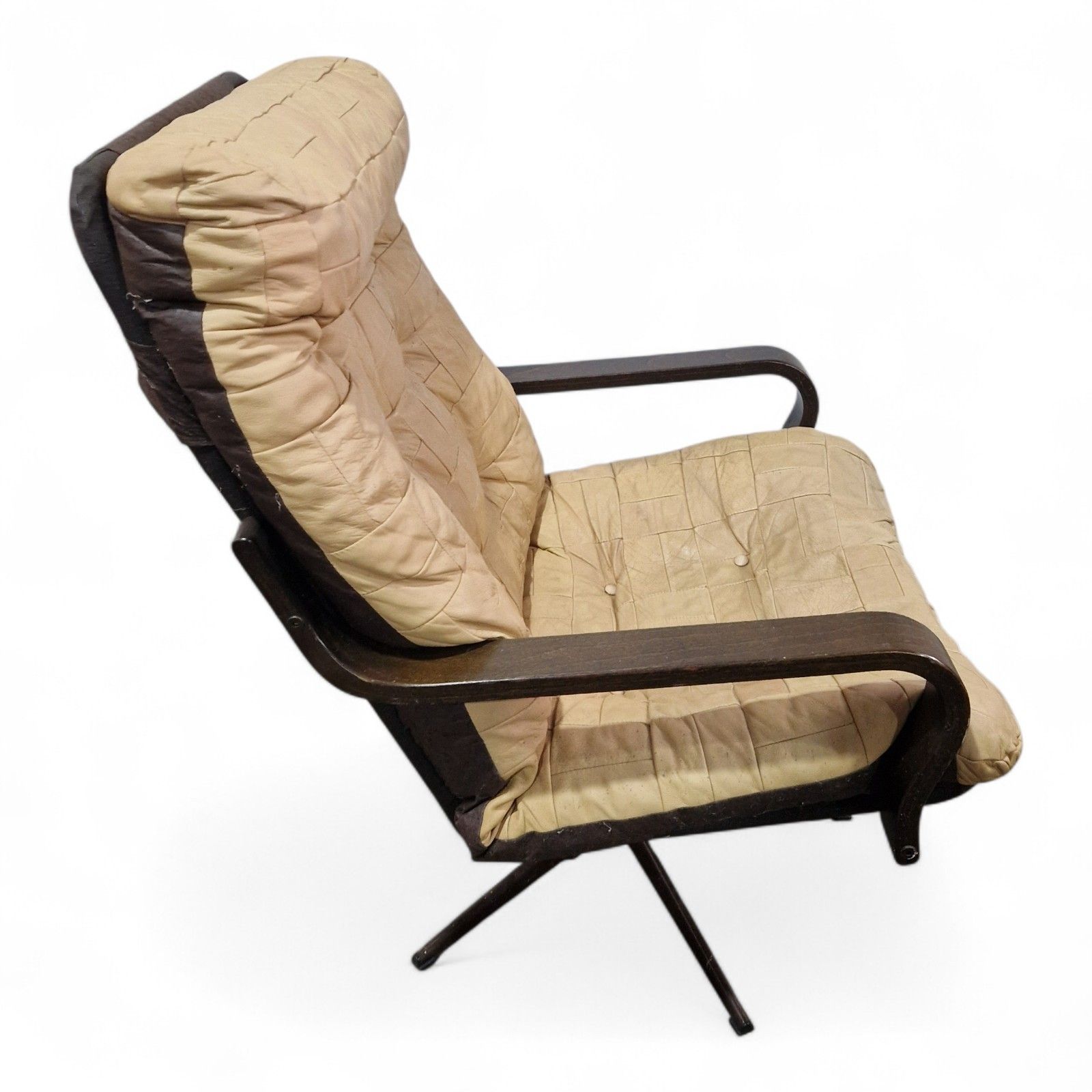 photo for sale Danish Swivel Lounge Chair Tan Leather Mid Century Modern Easy Chair Retro