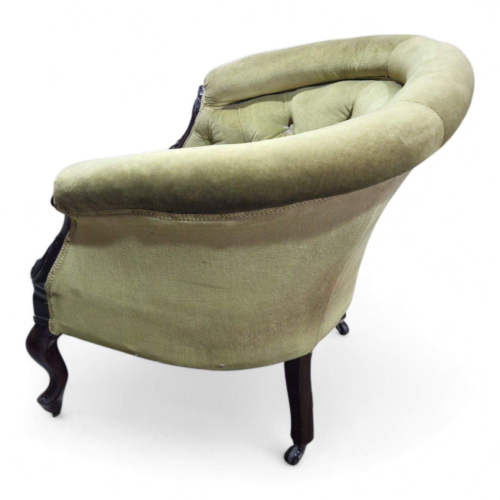 350.0 Antique Victorian Horseshoe Tub Chair Button Back Upholstered Salon Armchair photo