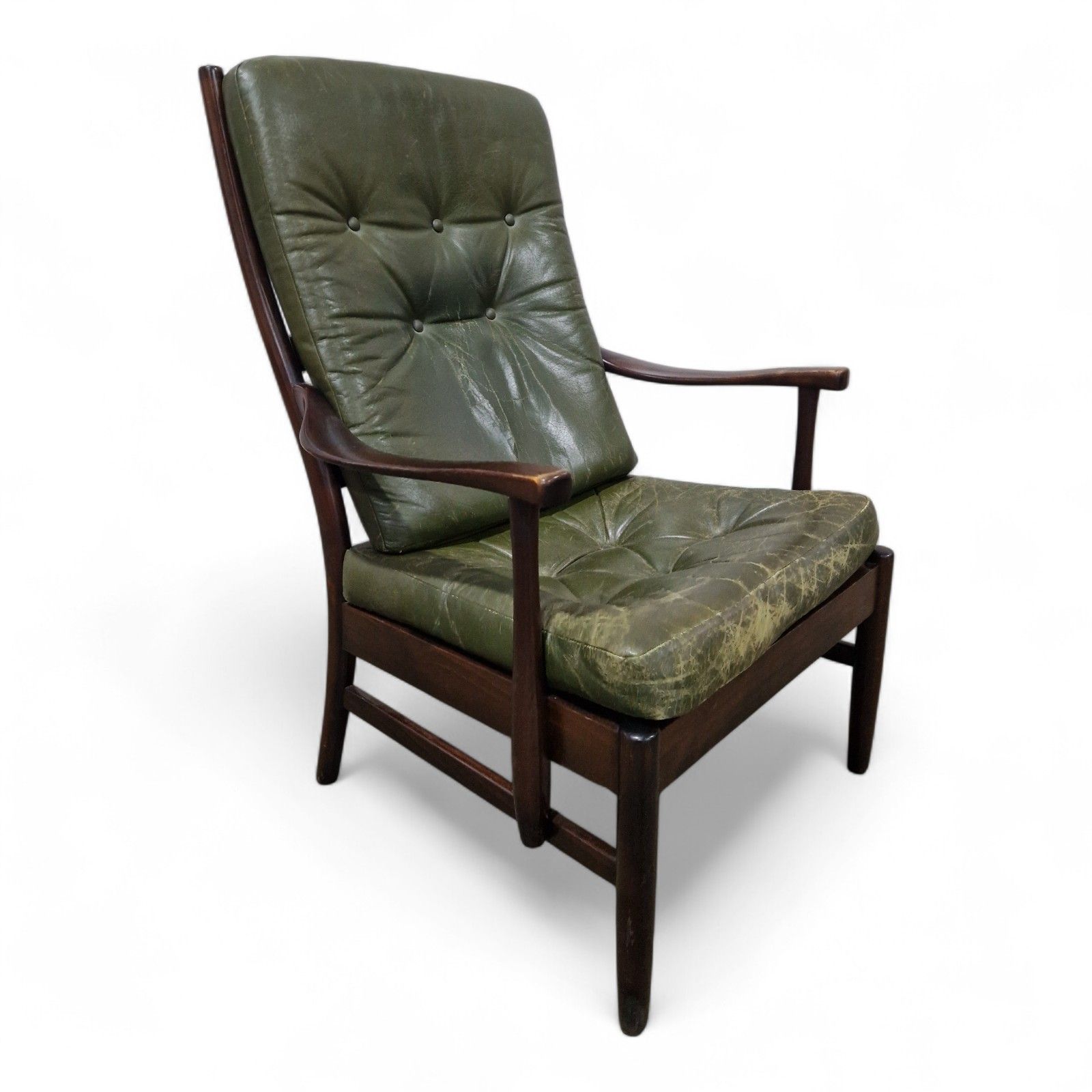Furniture Mid Century Modern Leather Armchair Green Danish Style Retro Lounge Chair photo