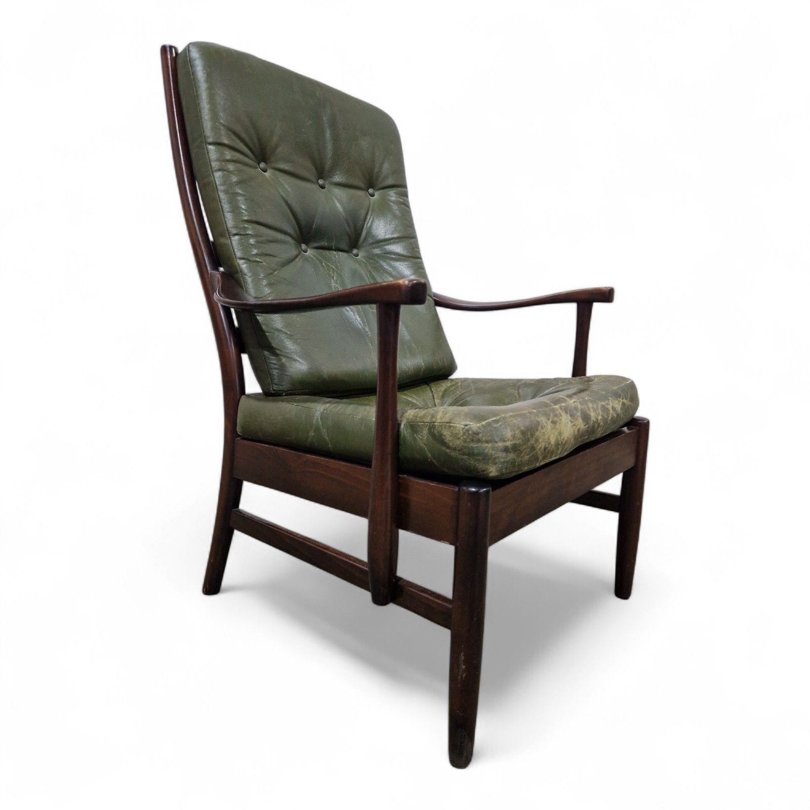 220.0 Mid Century Modern Leather Armchair Green Danish Style Retro Lounge Chair photo