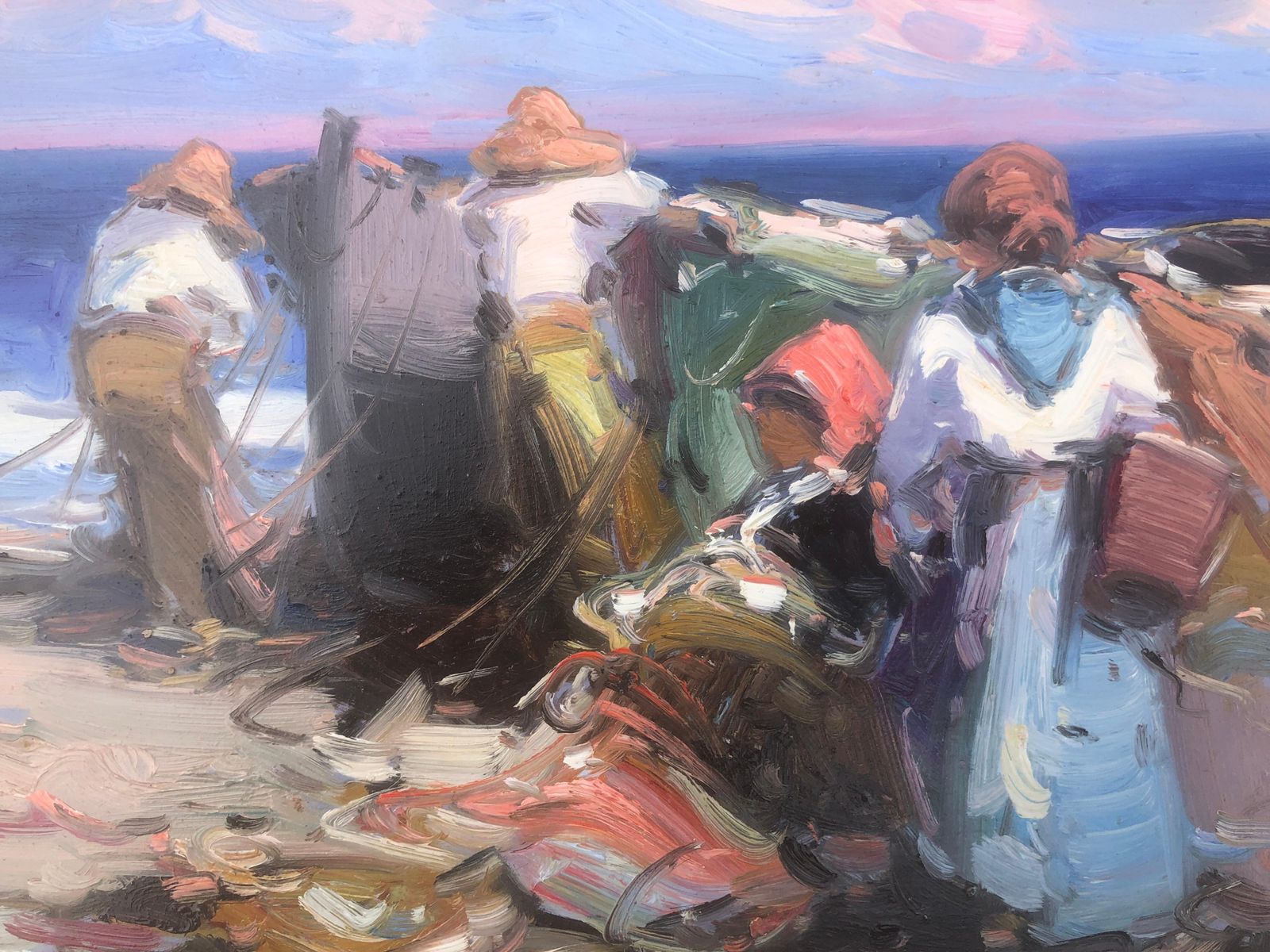 Gabriel Casarrubios Mediterranean Fishermen Coastal Seascape Fishing Boats Spanish Impressionist Oil C.2000 photo buy
