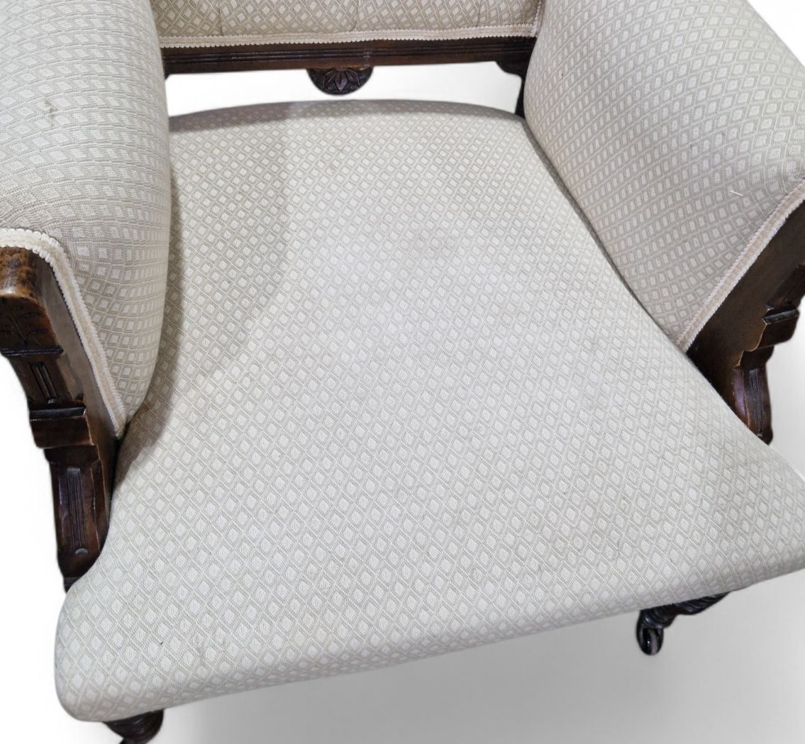 Antique Victorian Button Back Fireside Chair Upholstered Reading Armchair Carved photo buy