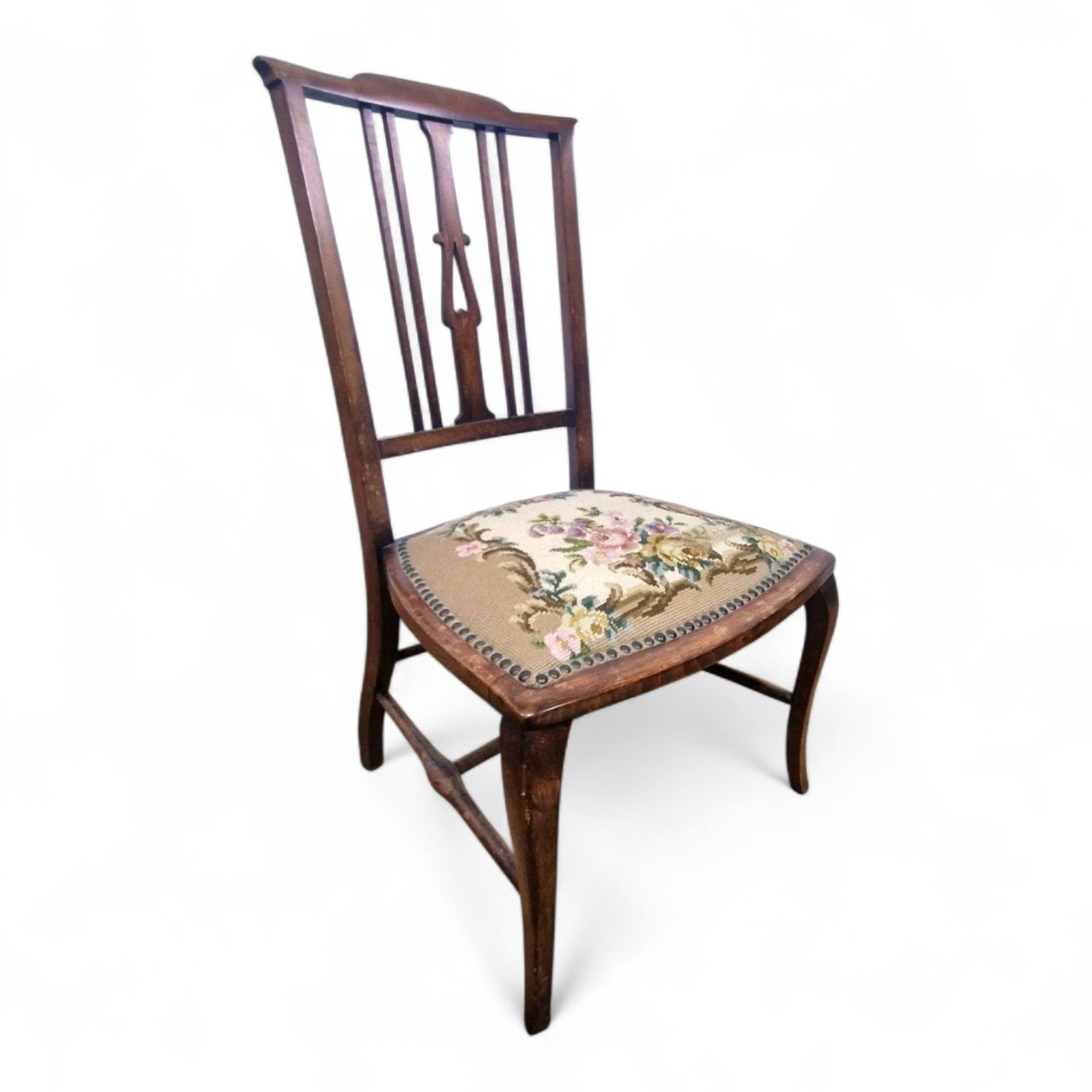 Antique Victorian Mahogany Side Chair Needlepoint Bedroom Hall Occasional Chair photo 55.0