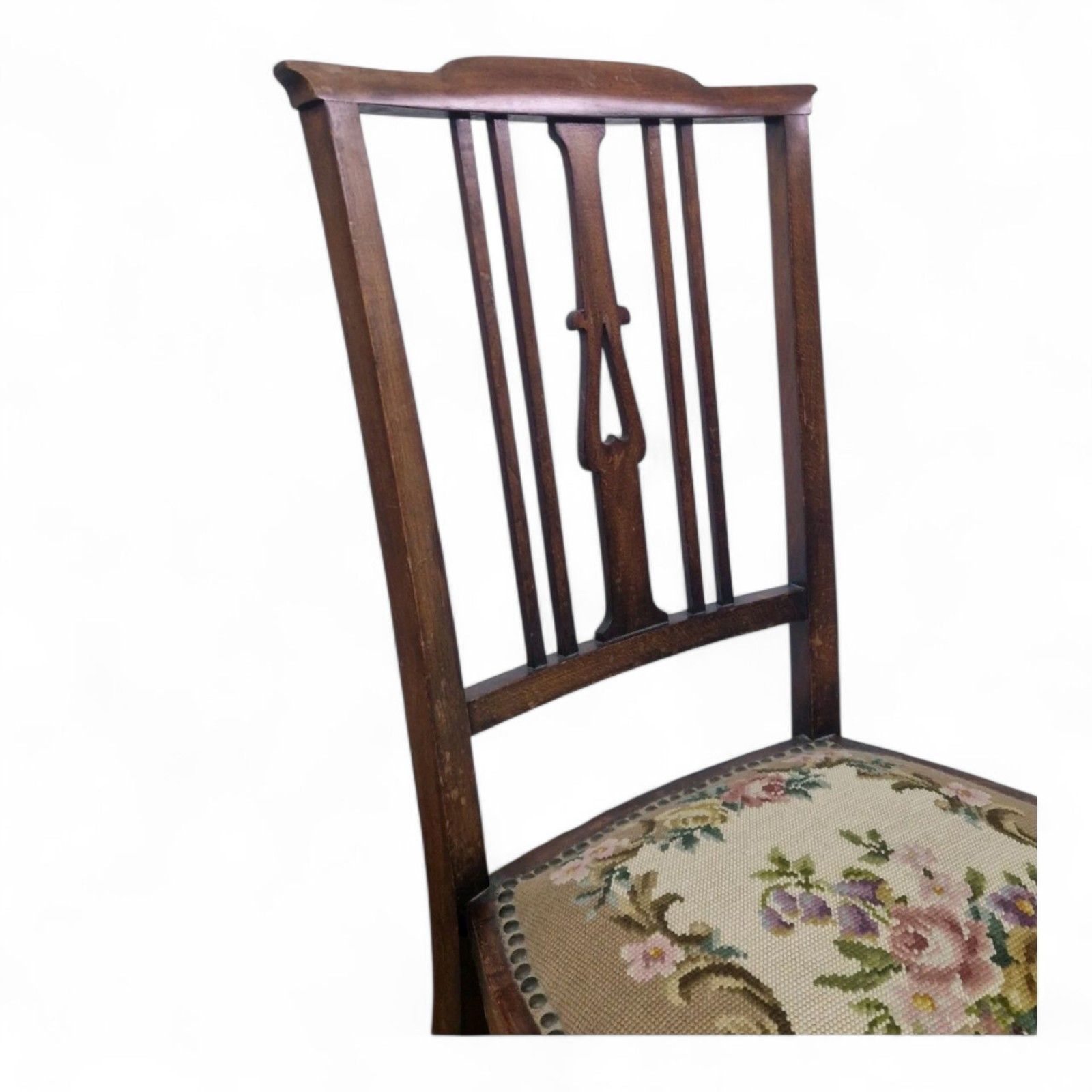 Antique Victorian Mahogany Side Chair Needlepoint Bedroom Hall Occasional Chair photo vinterior