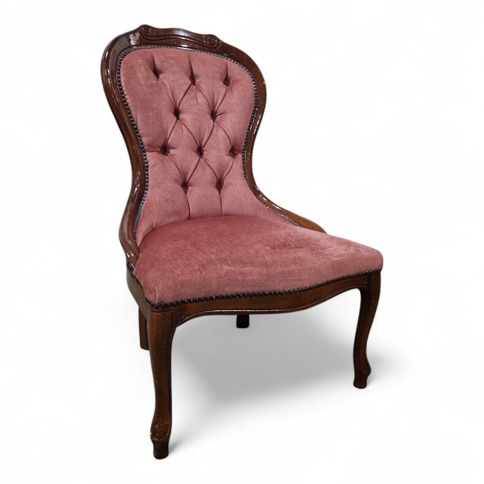 photo for sale Victorian Style Nursing Chair Pink Button Back Bedroom Carved Accent Seat