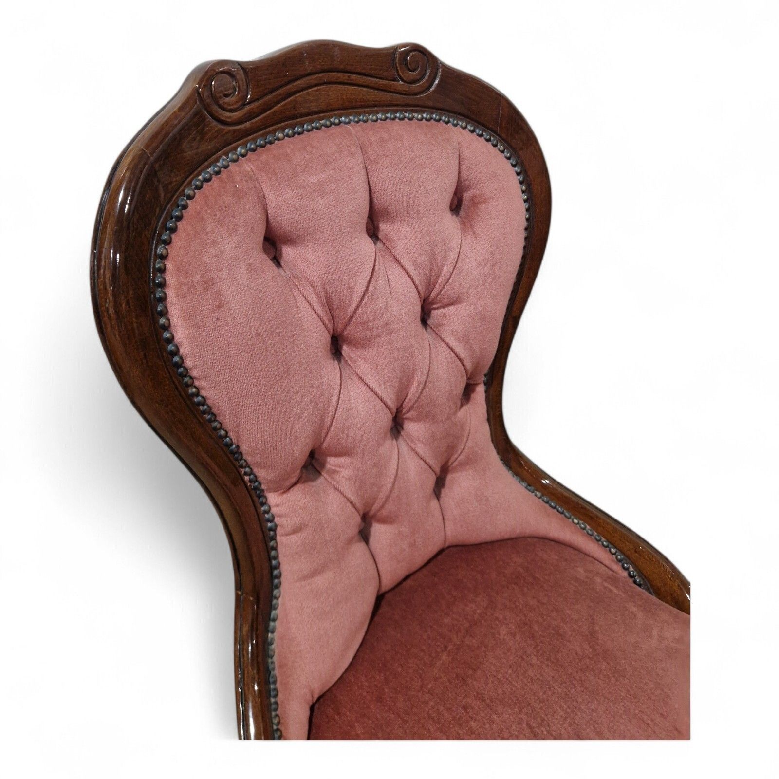 95.0 Victorian Style Nursing Chair Pink Button Back Bedroom Carved Accent Seat photo